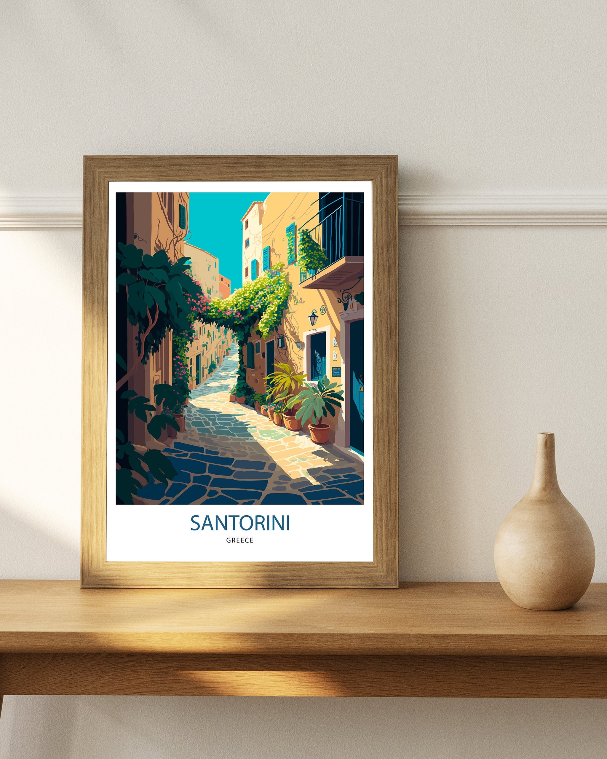 Santorini Greece Art Print, Mediterranean Travel Poster
