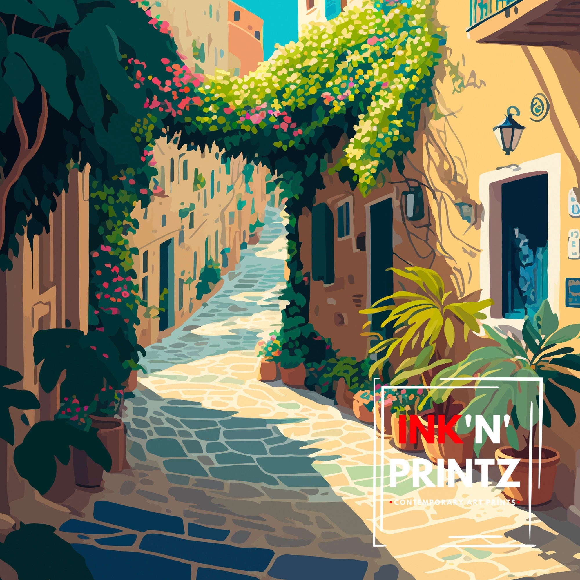 Santorini Greece Art Print, Mediterranean Travel Poster