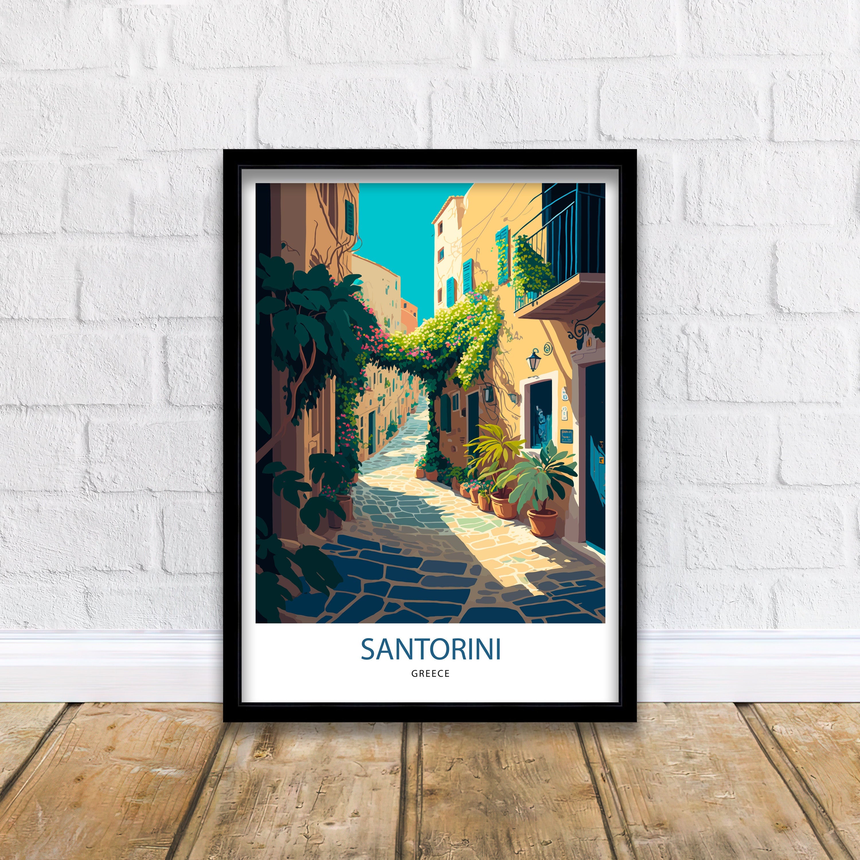 Santorini Greece Art Print, Mediterranean Travel Poster
