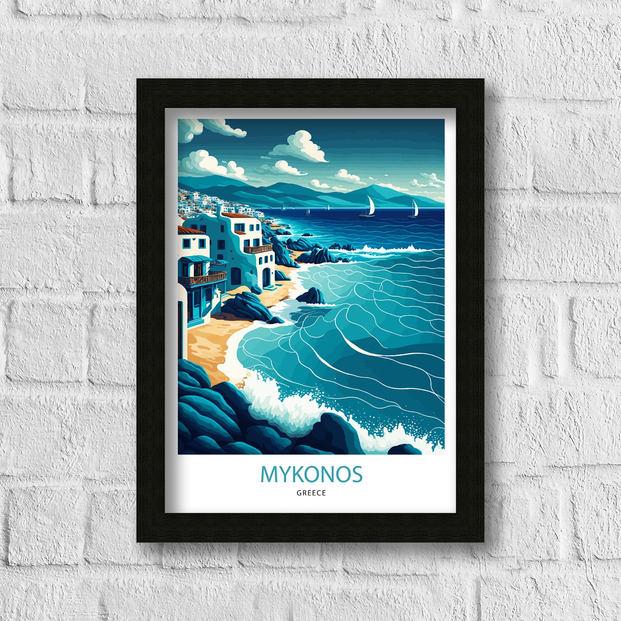 Mykonos Coastal Art Print | Vibrant Greece Travel Poster