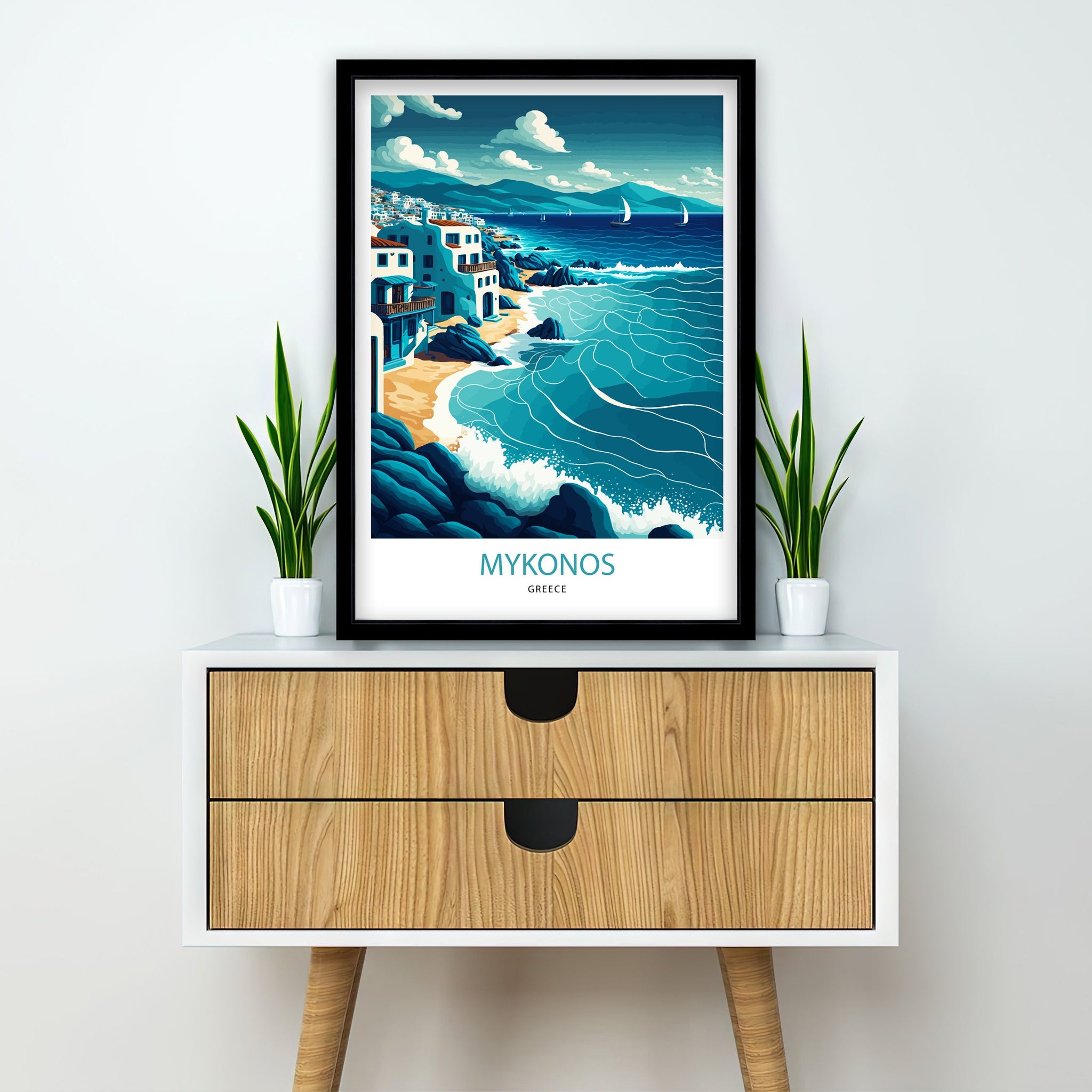 Mykonos Coastal Art Print | Vibrant Greece Travel Poster