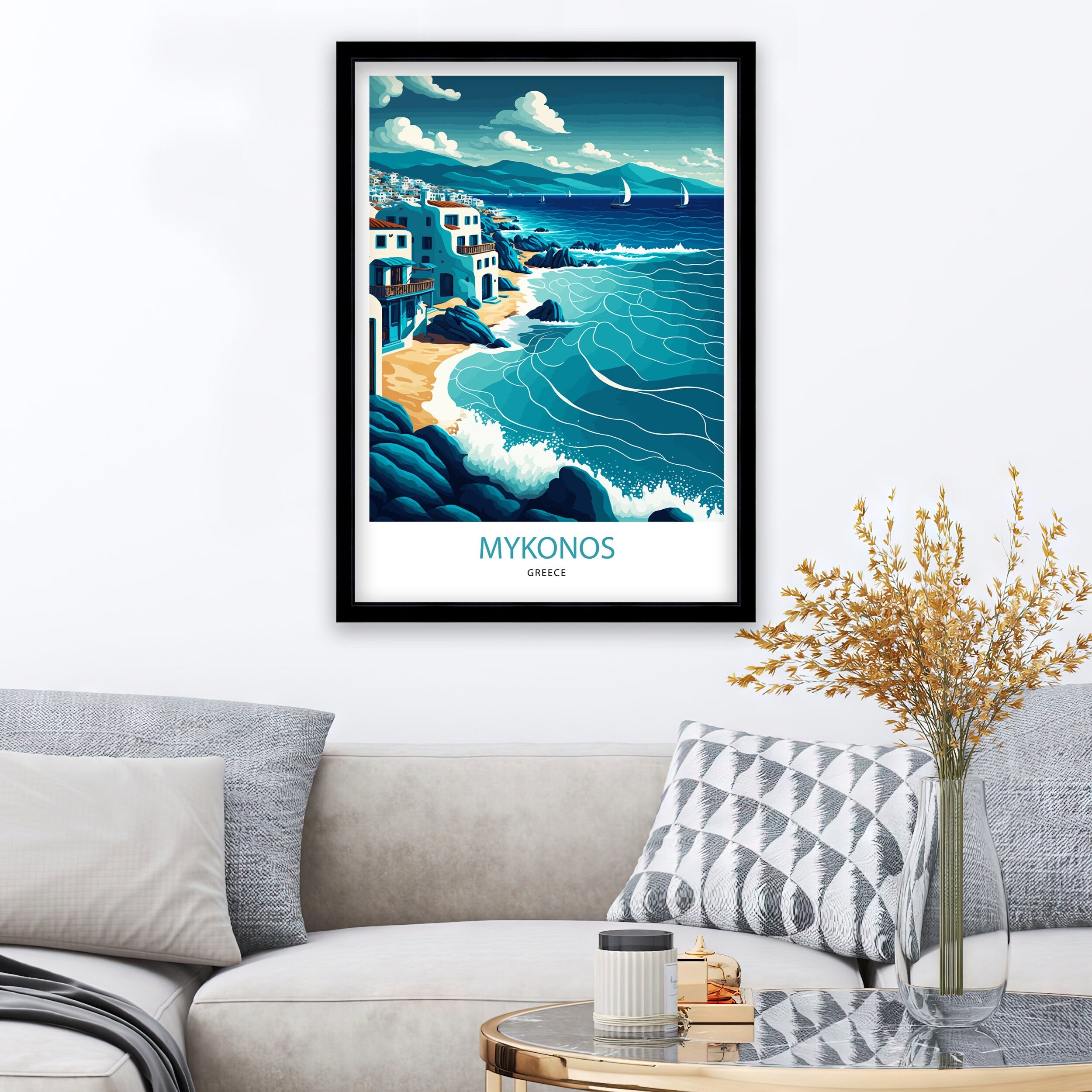 Mykonos Coastal Art Print | Vibrant Greece Travel Poster