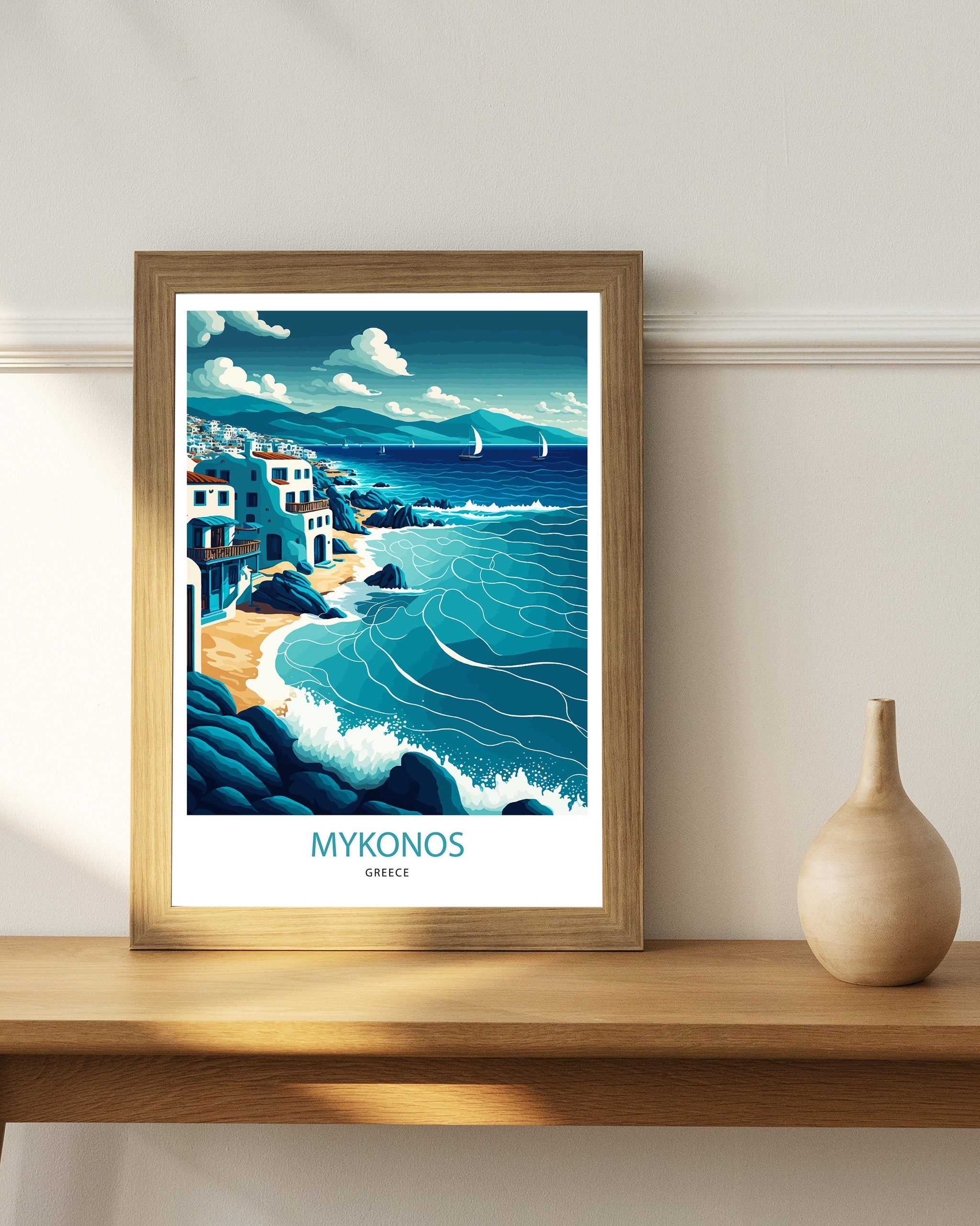 Mykonos Coastal Art Print | Vibrant Greece Travel Poster