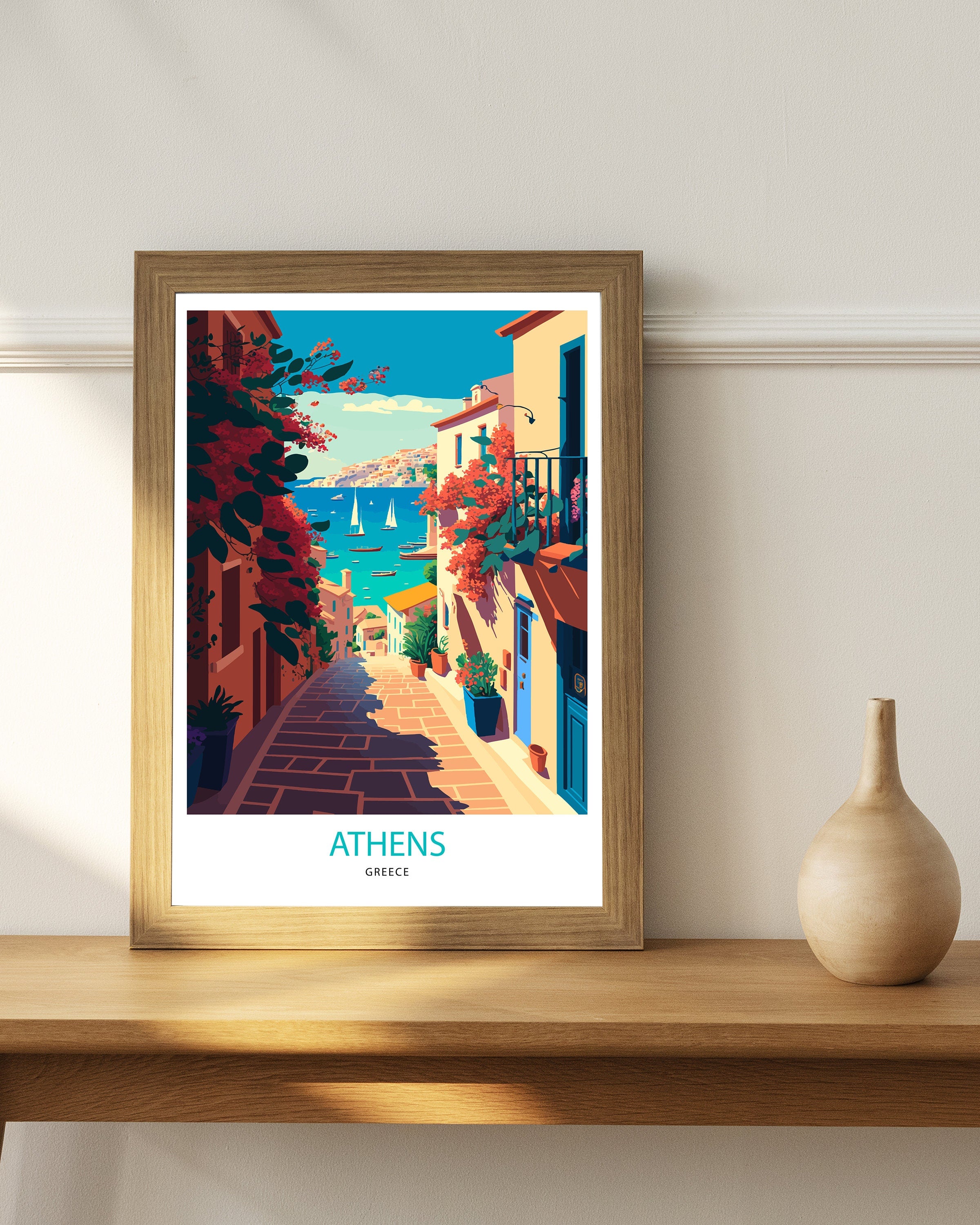 Athens Greece Travel Poster | Cityscape Illustration Art Print