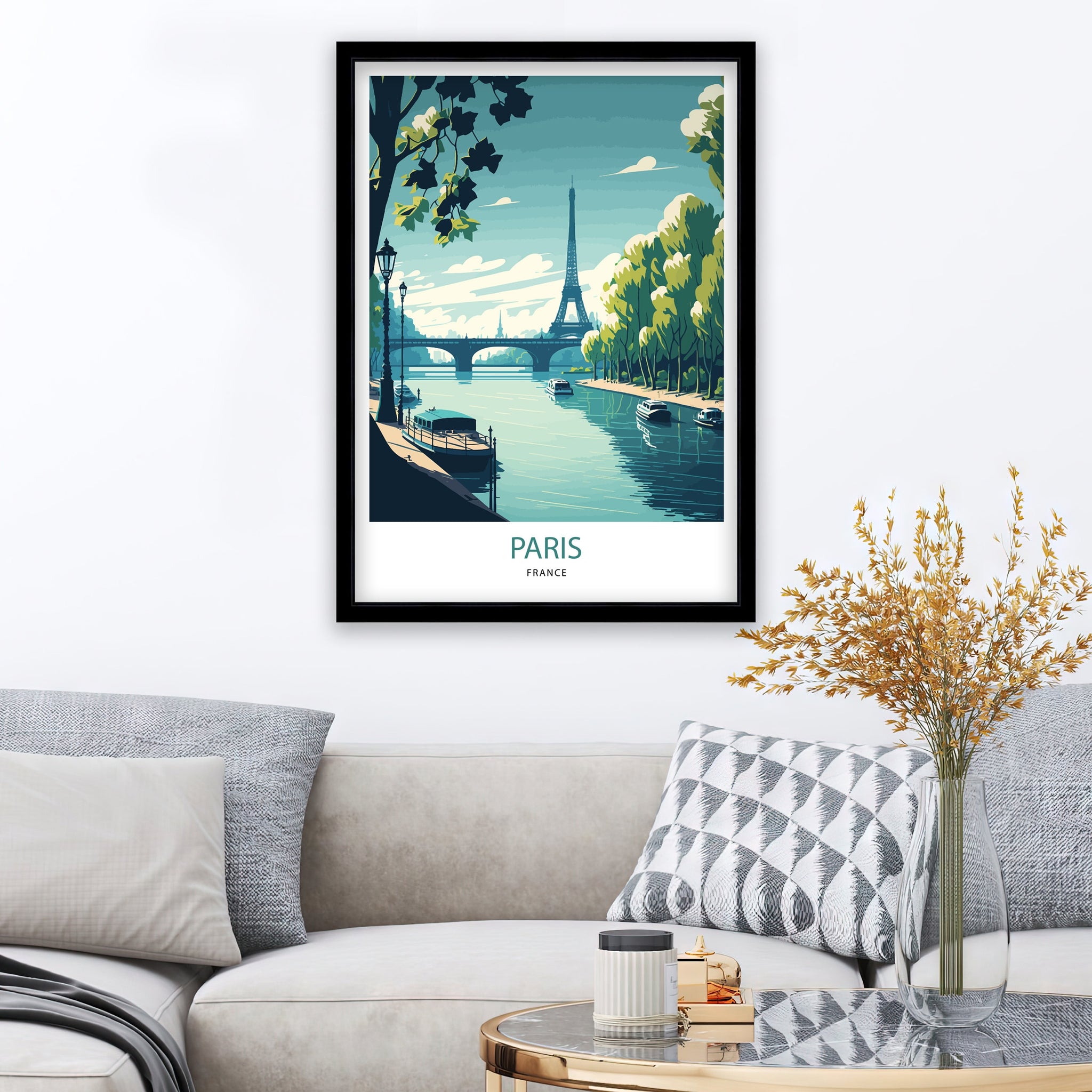 Eiffel Tower Paris Print | Seine River Travel Poster