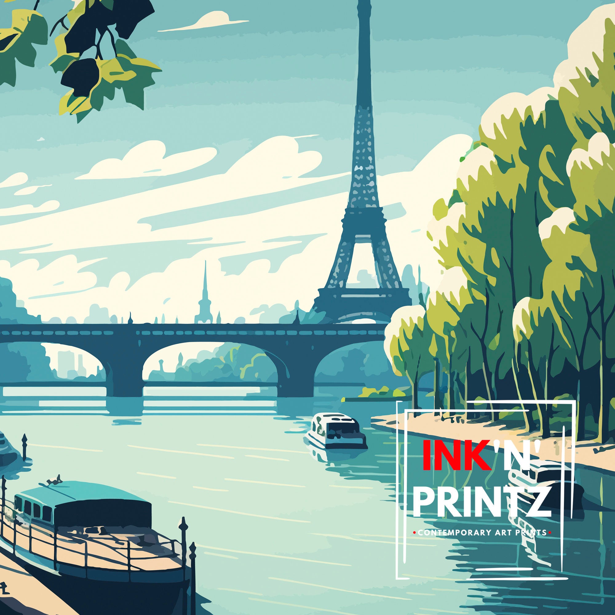 Eiffel Tower Paris Print | Seine River Travel Poster