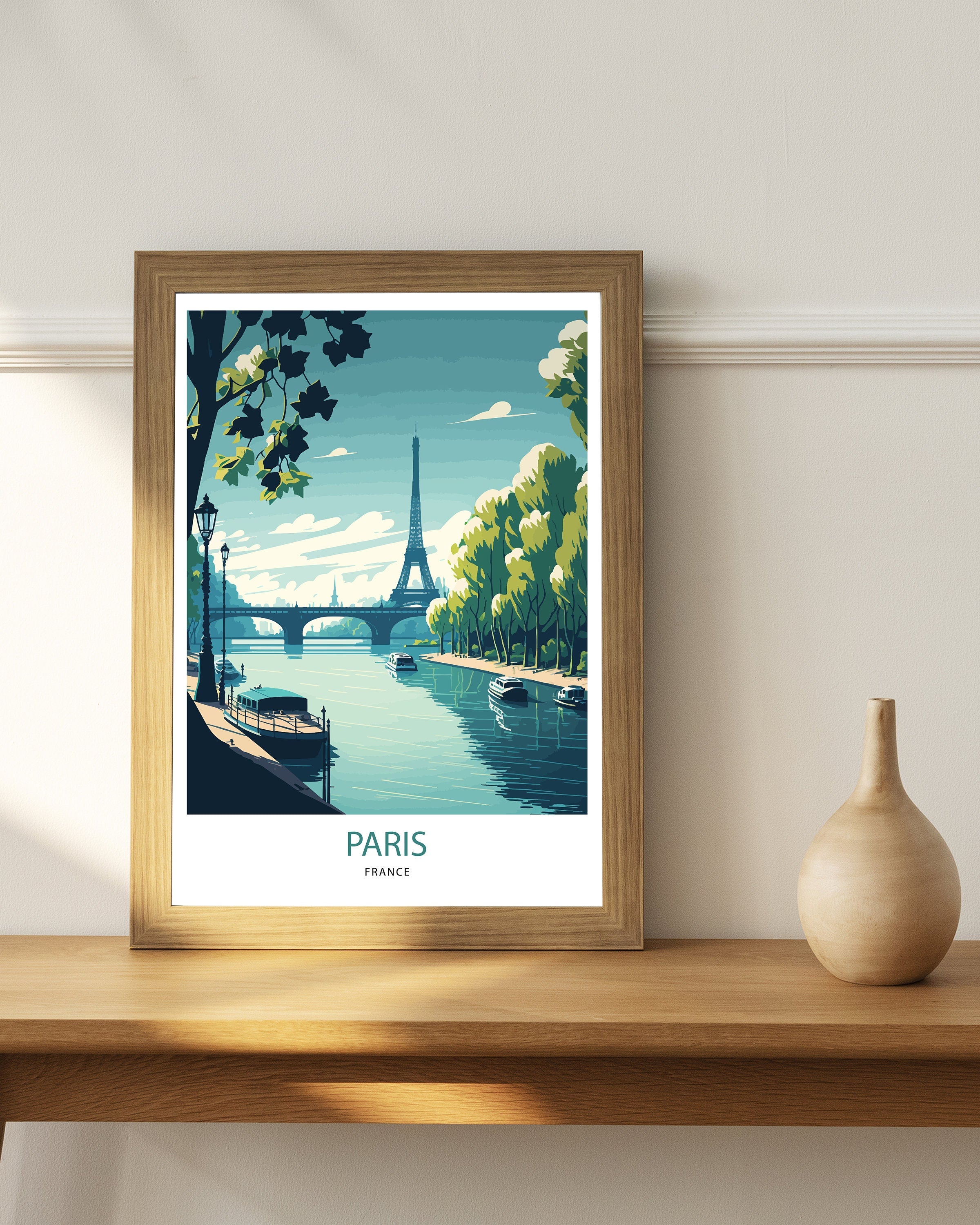 Eiffel Tower Paris Print | Seine River Travel Poster