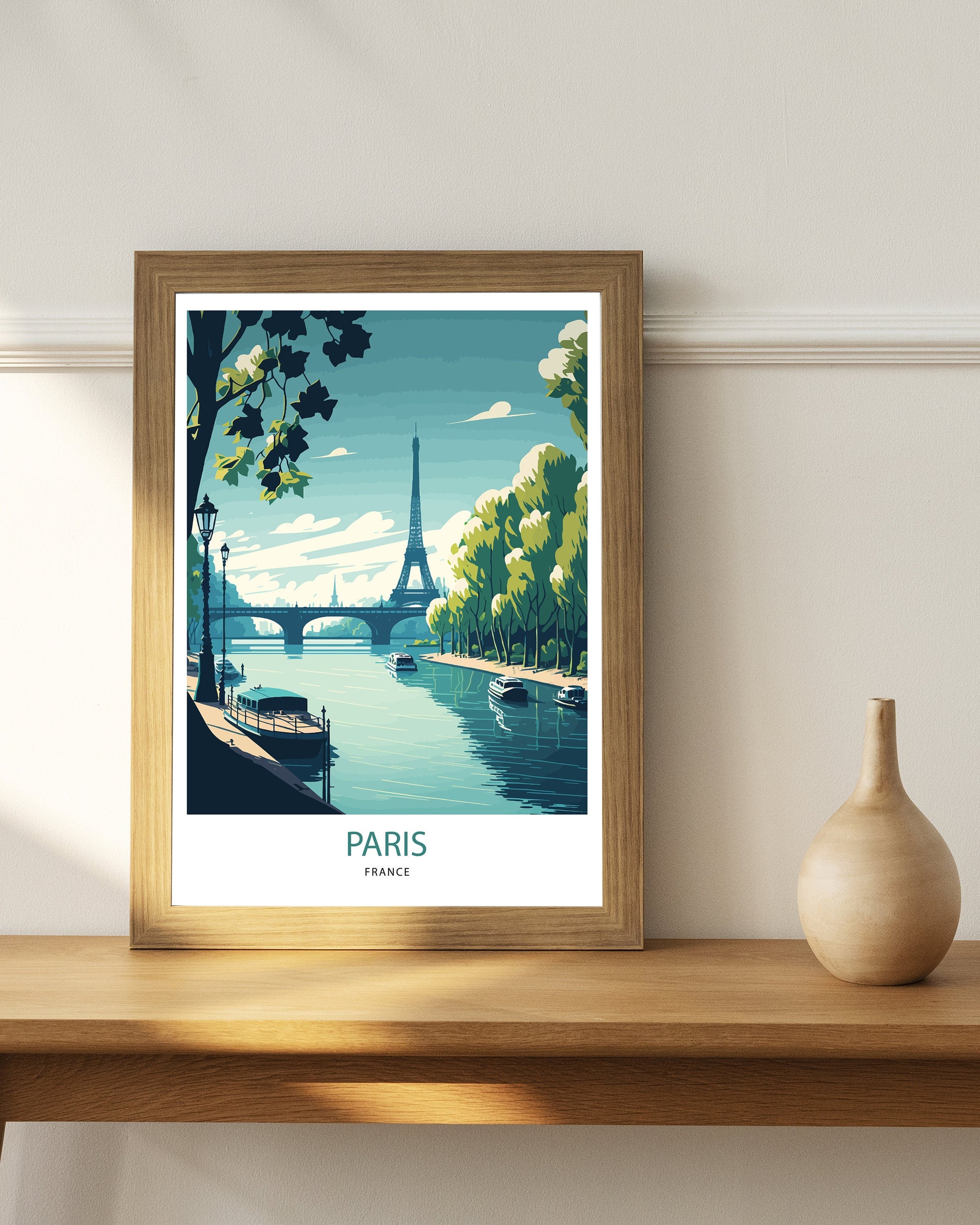 Eiffel Tower Paris Print | Seine River Travel Poster