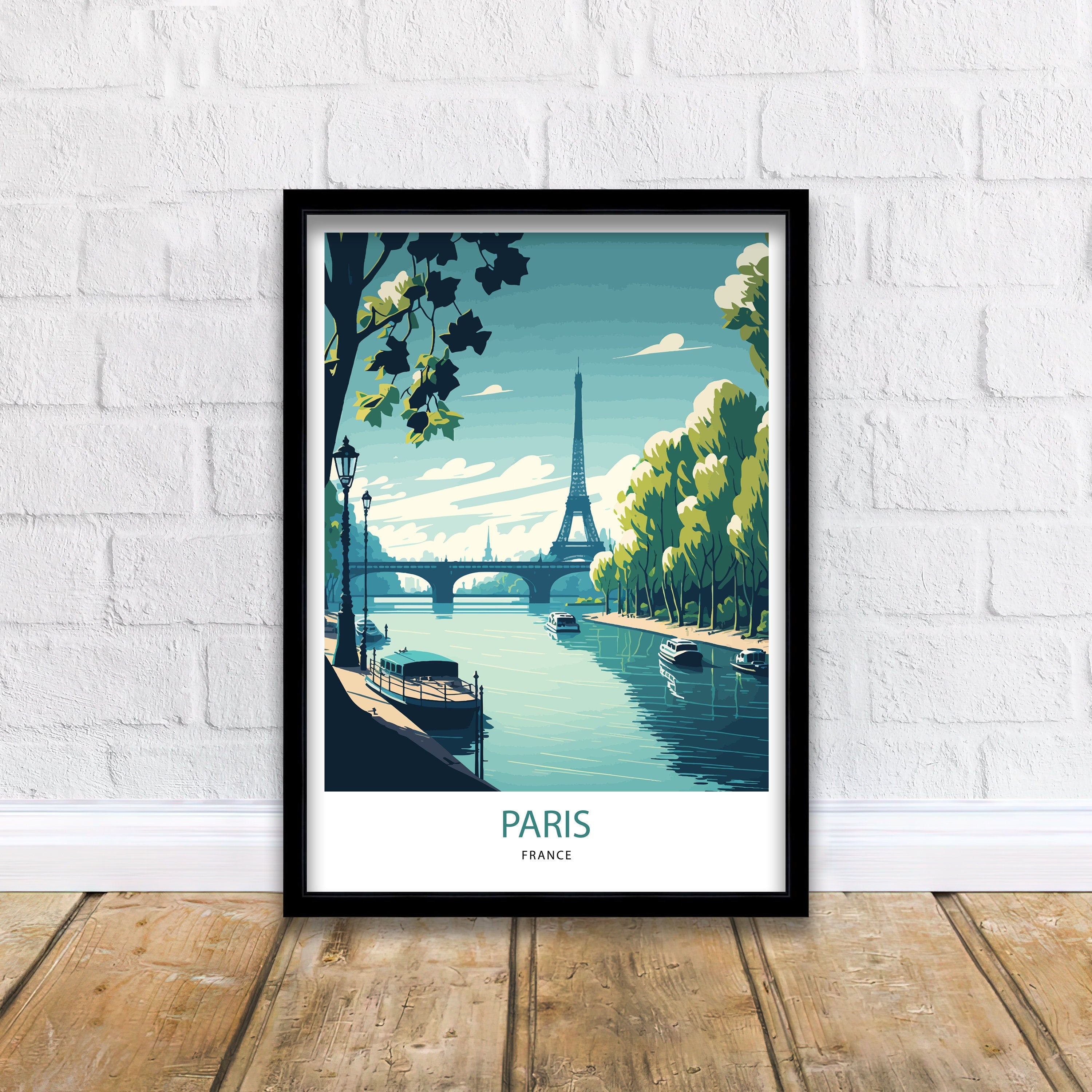 Eiffel Tower Paris Print | Seine River Travel Poster