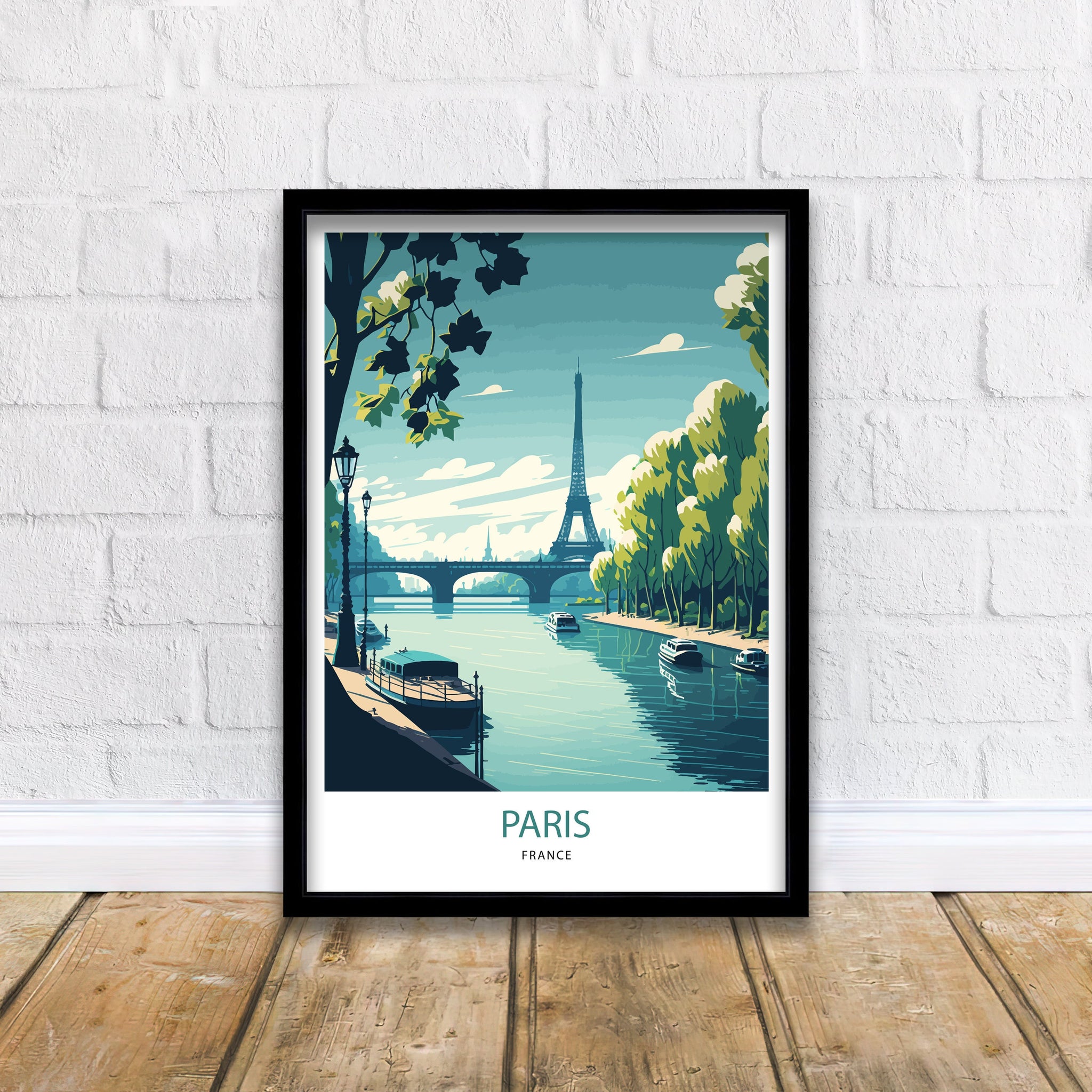 Eiffel Tower Paris Print | Seine River Travel Poster