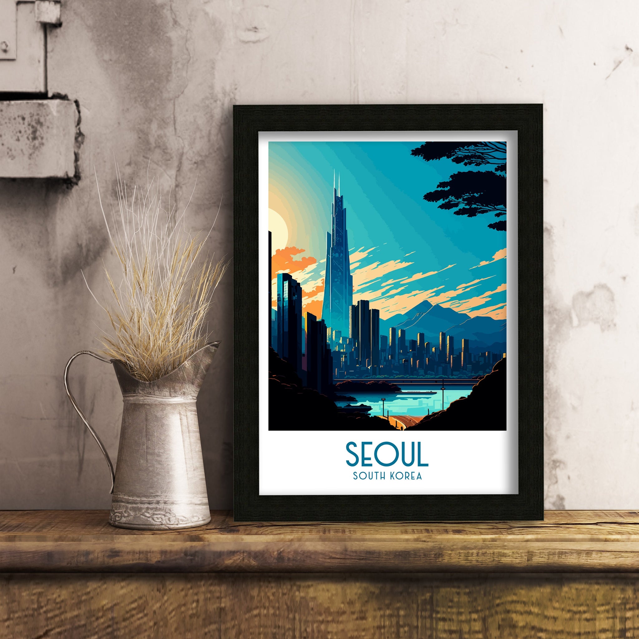 Seoul South Korea Travel Poster | Vibrant City Skyline Art Print