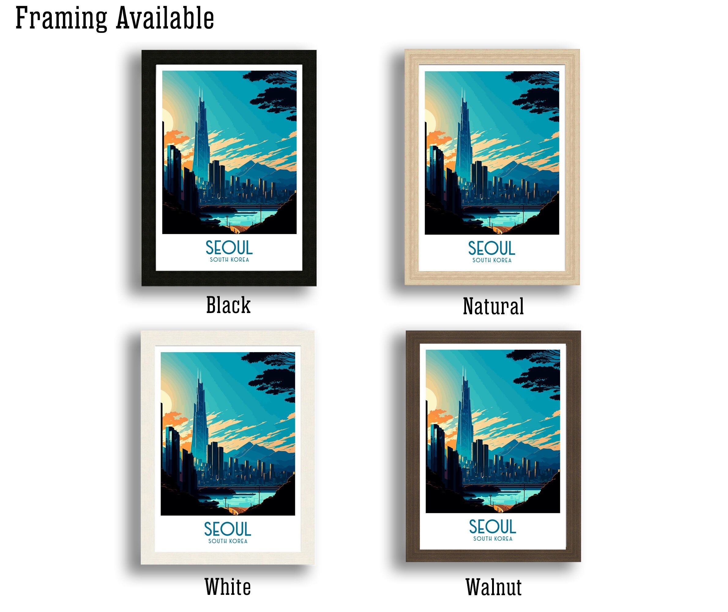 Seoul South Korea Travel Poster | Vibrant City Skyline Art Print
