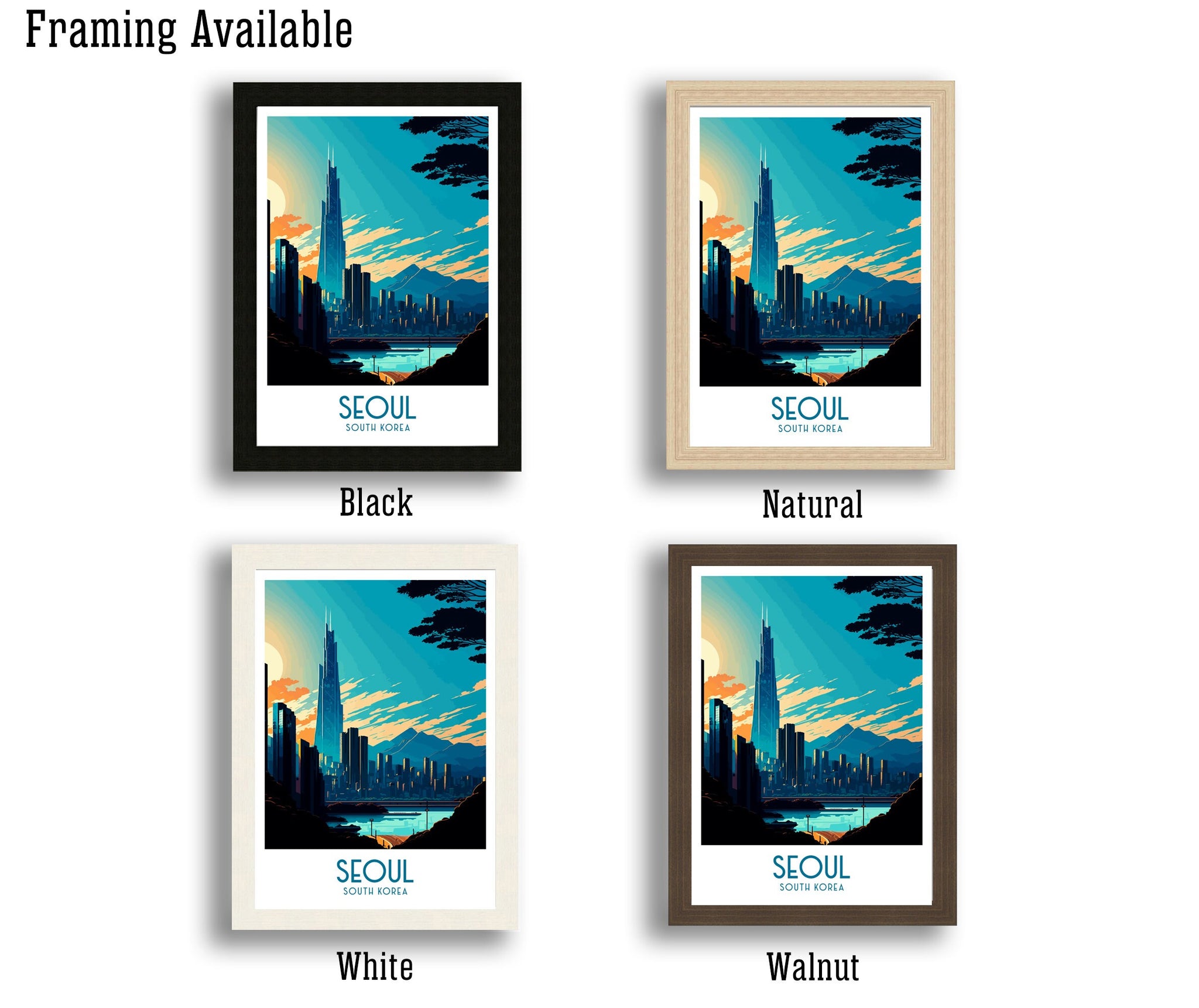 Seoul South Korea Travel Poster | Vibrant City Skyline Art Print