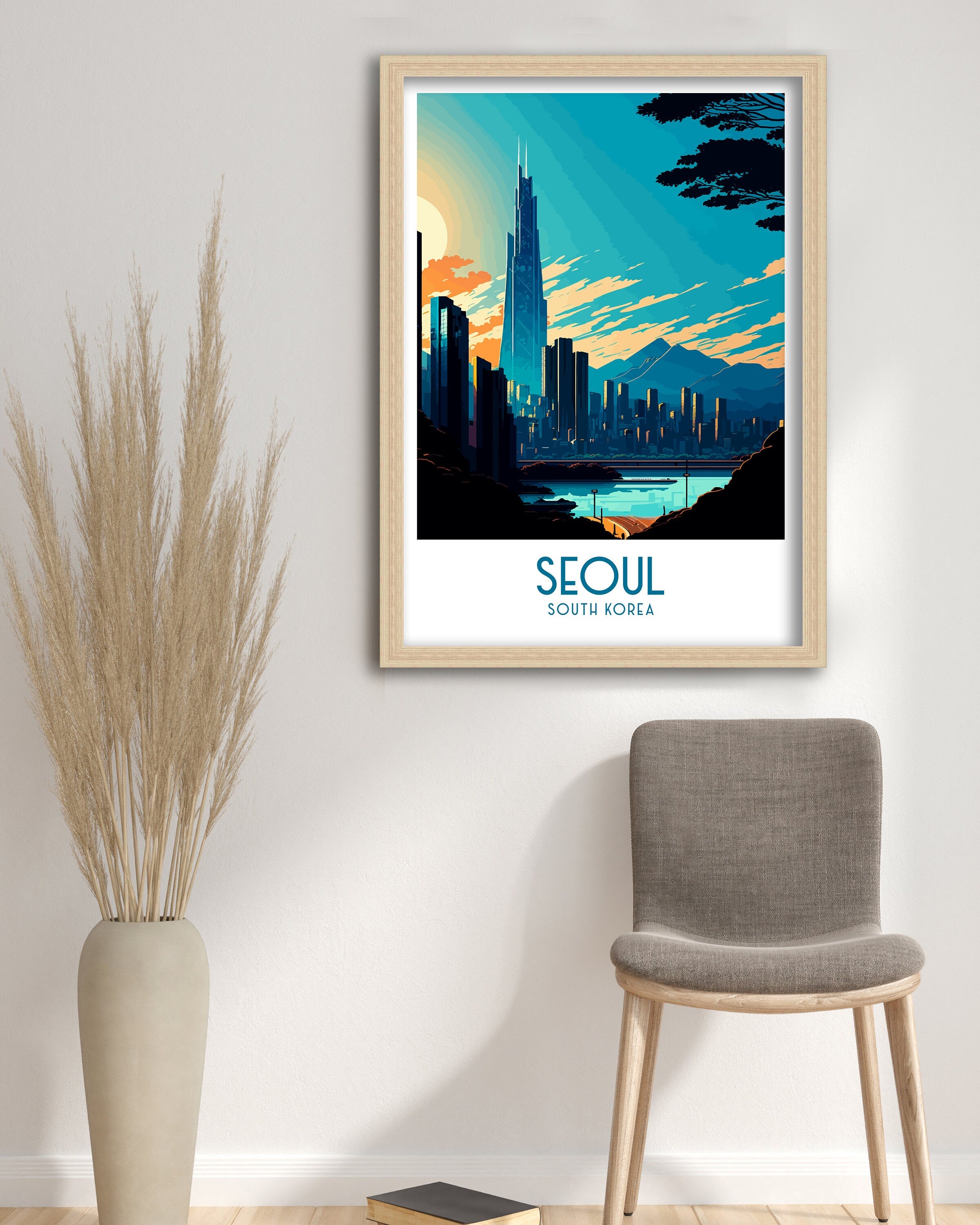 Seoul South Korea Travel Poster | Vibrant City Skyline Art Print
