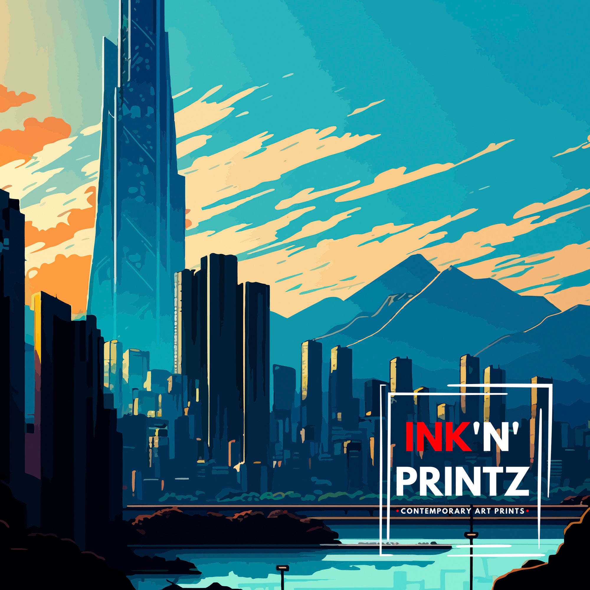 Seoul South Korea Travel Poster | Vibrant City Skyline Art Print