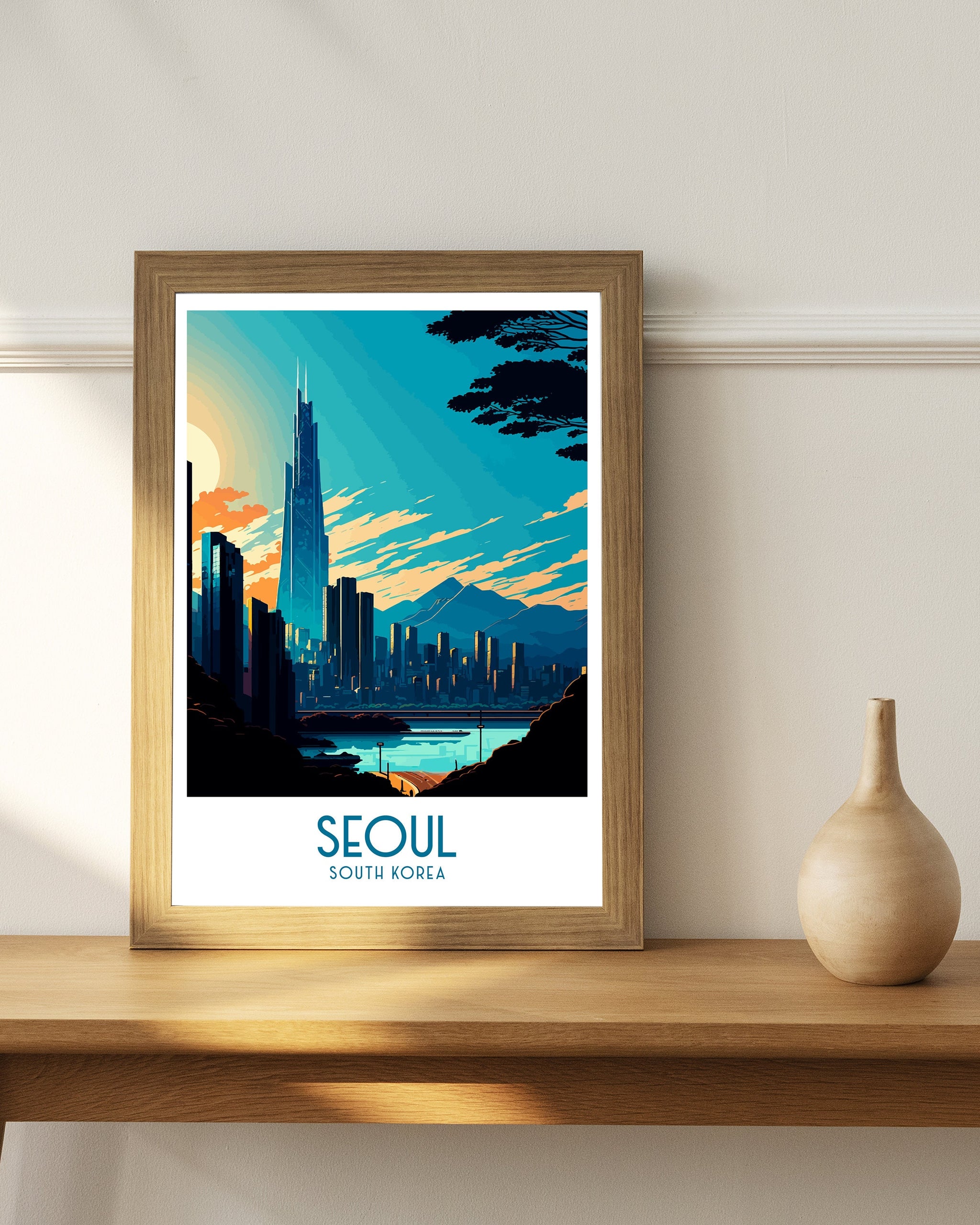 Seoul South Korea Travel Poster | Vibrant City Skyline Art Print