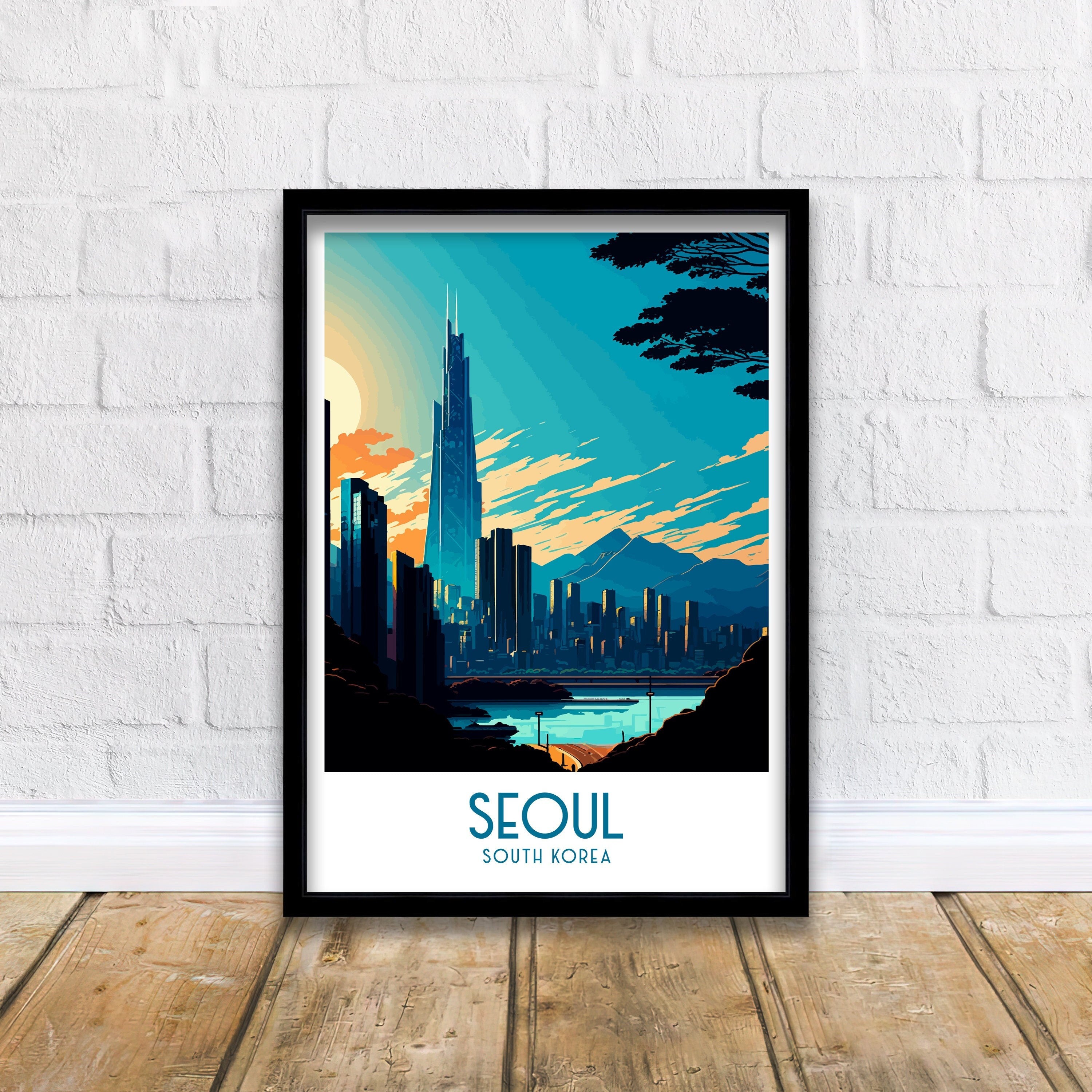 Seoul South Korea Travel Poster | Vibrant City Skyline Art Print