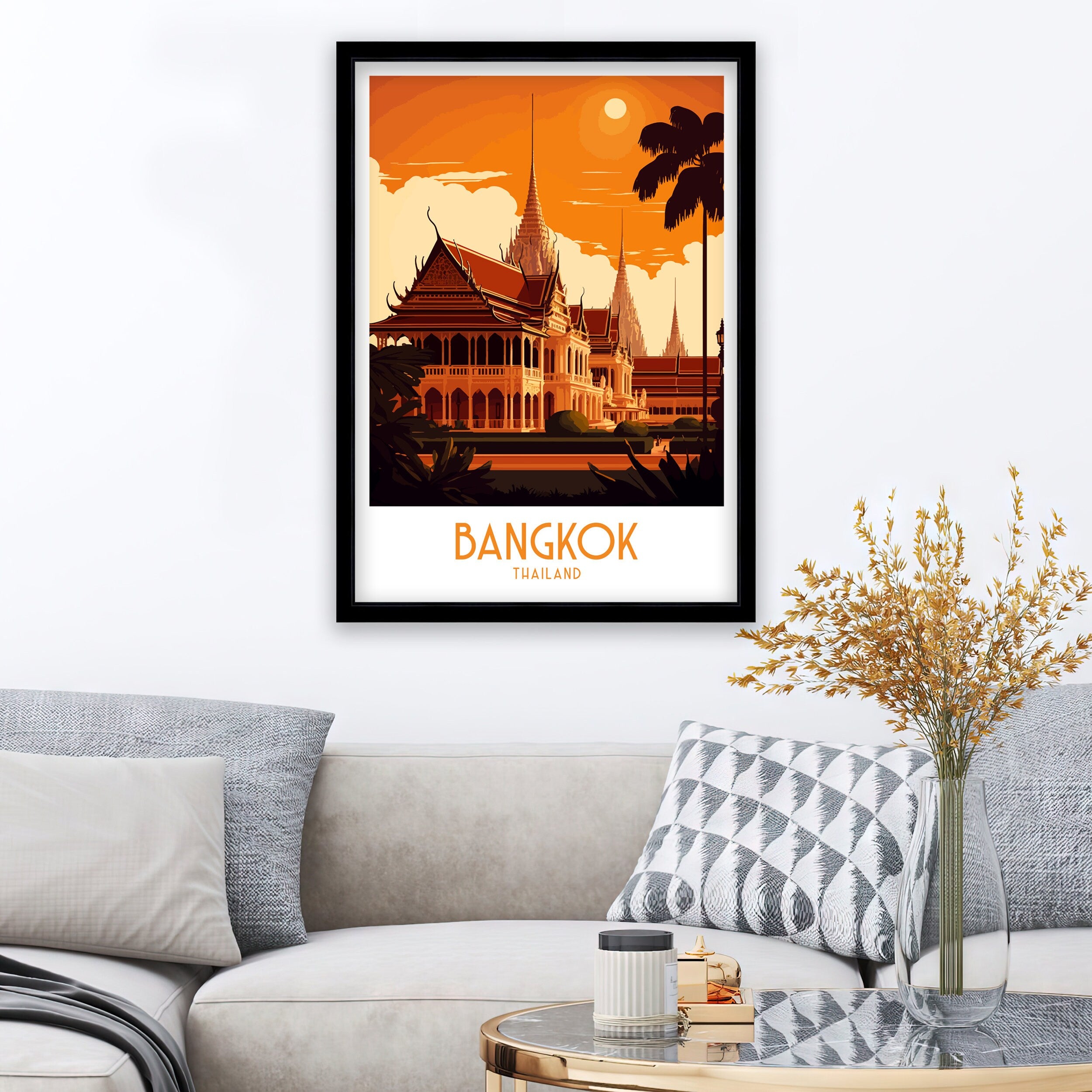 Bangkok Travel Poster | Thailand Cityscape Art Print