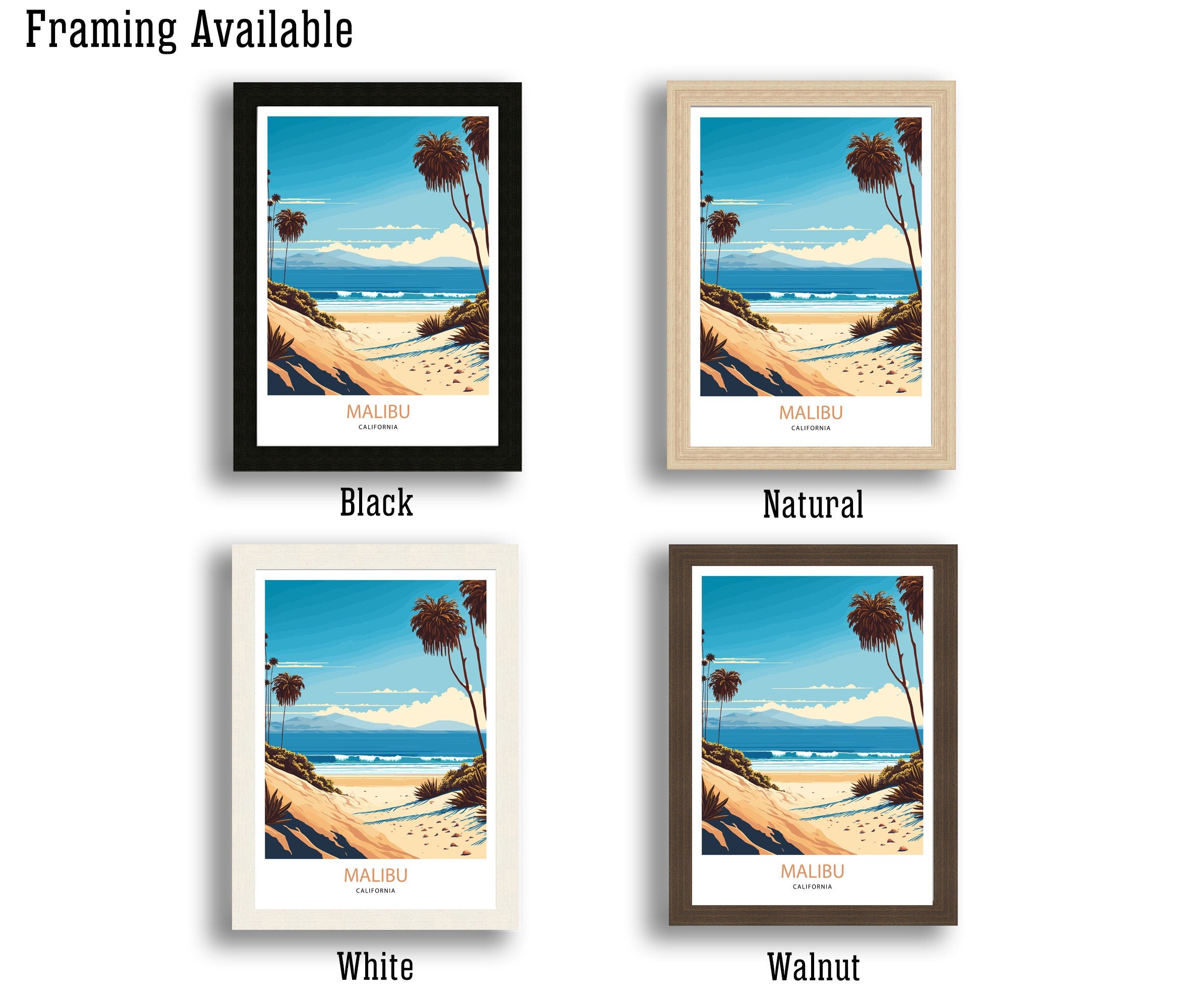 Malibu Beach Travel Print | Vintage Coastal Art