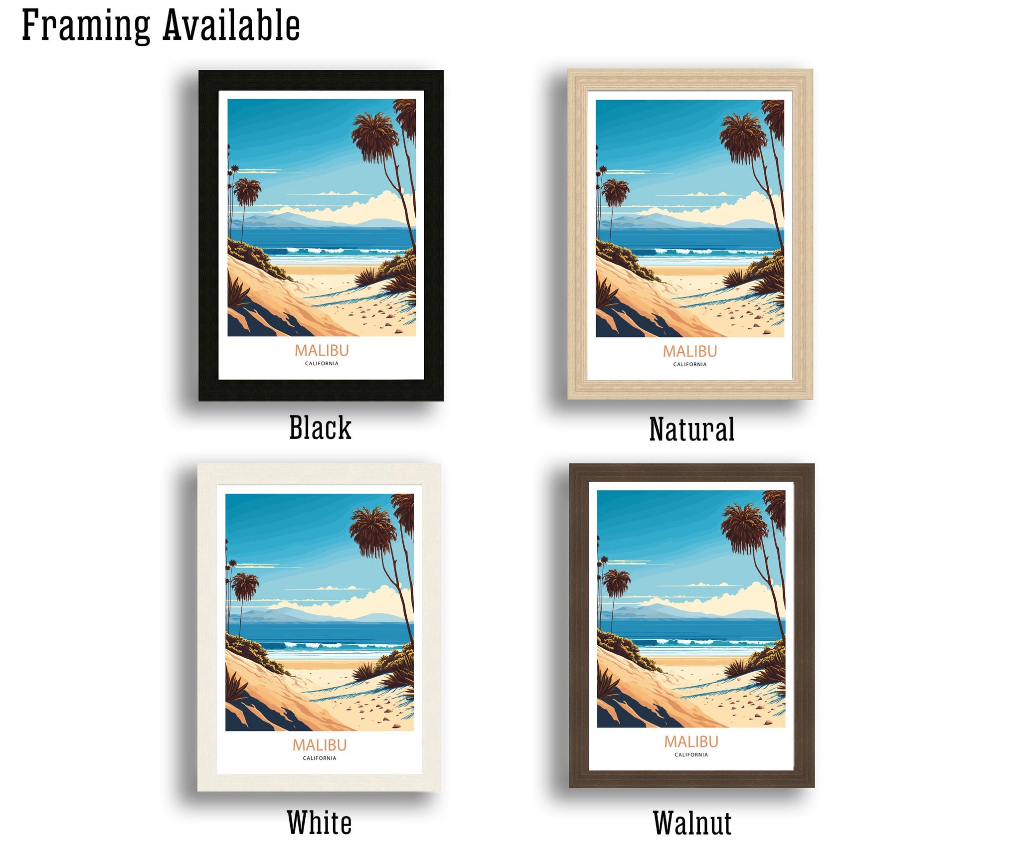 Malibu Beach Travel Print | Vintage Coastal Art