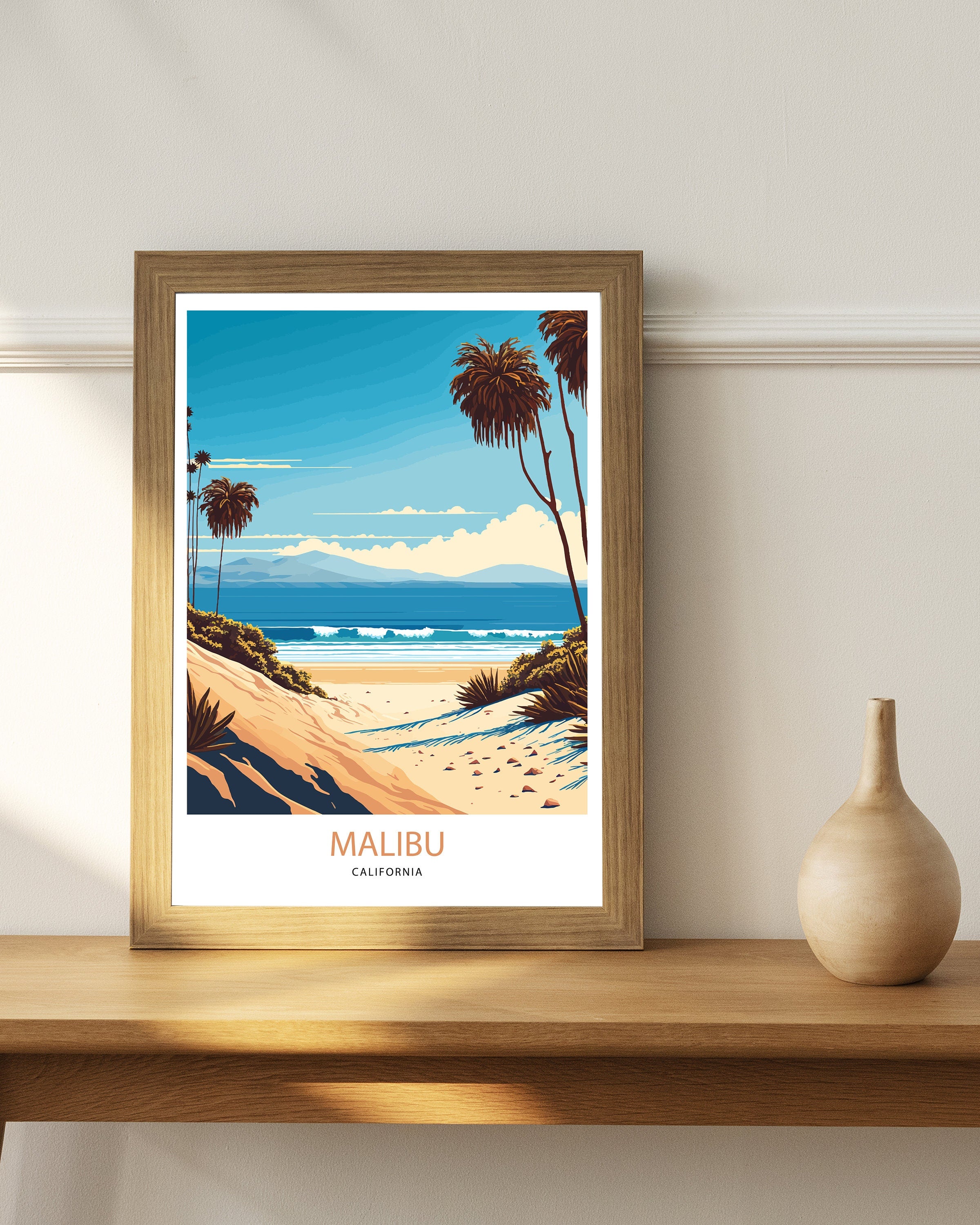 Malibu Beach Travel Print | Vintage Coastal Art
