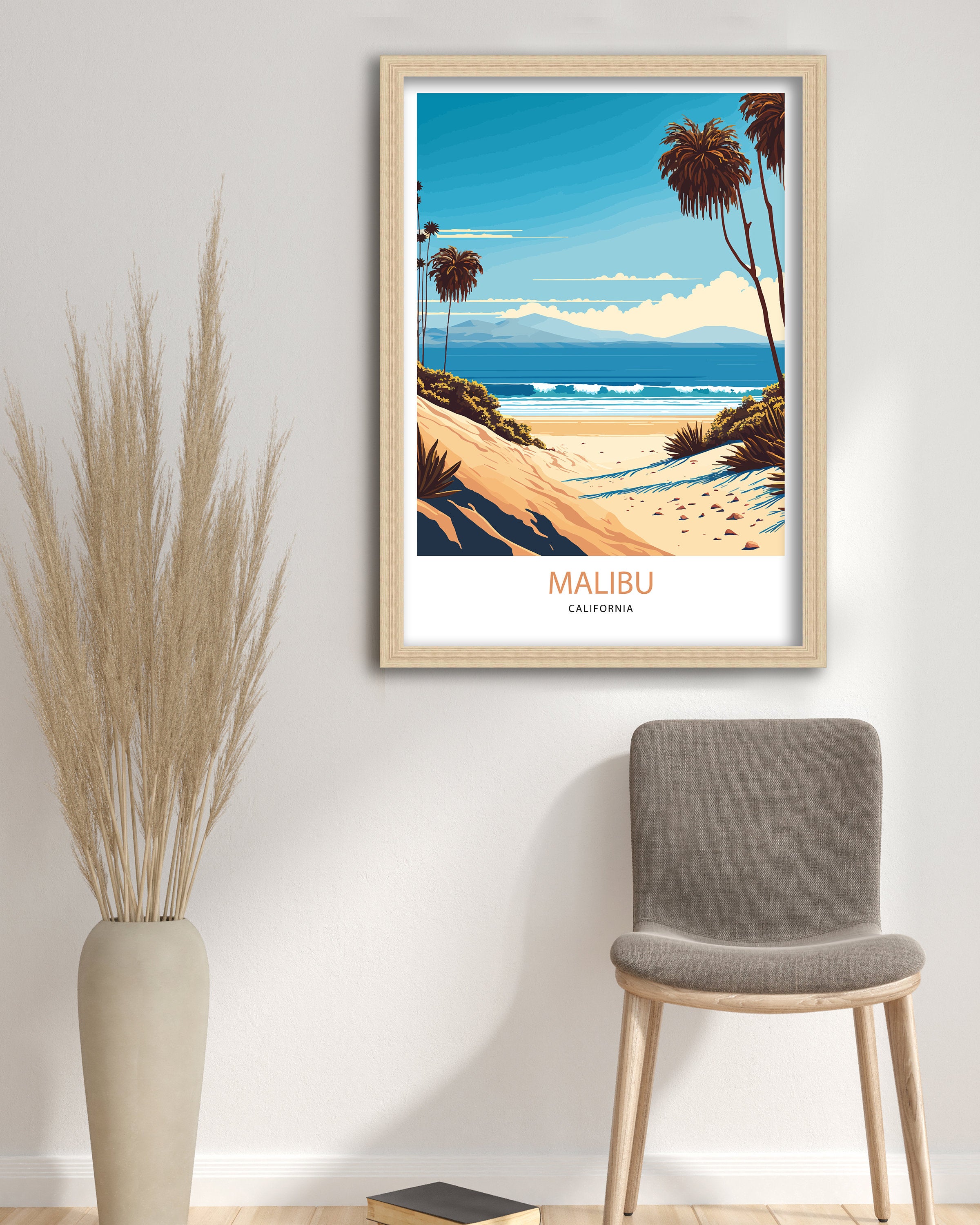 Malibu Beach Travel Print | Vintage Coastal Art