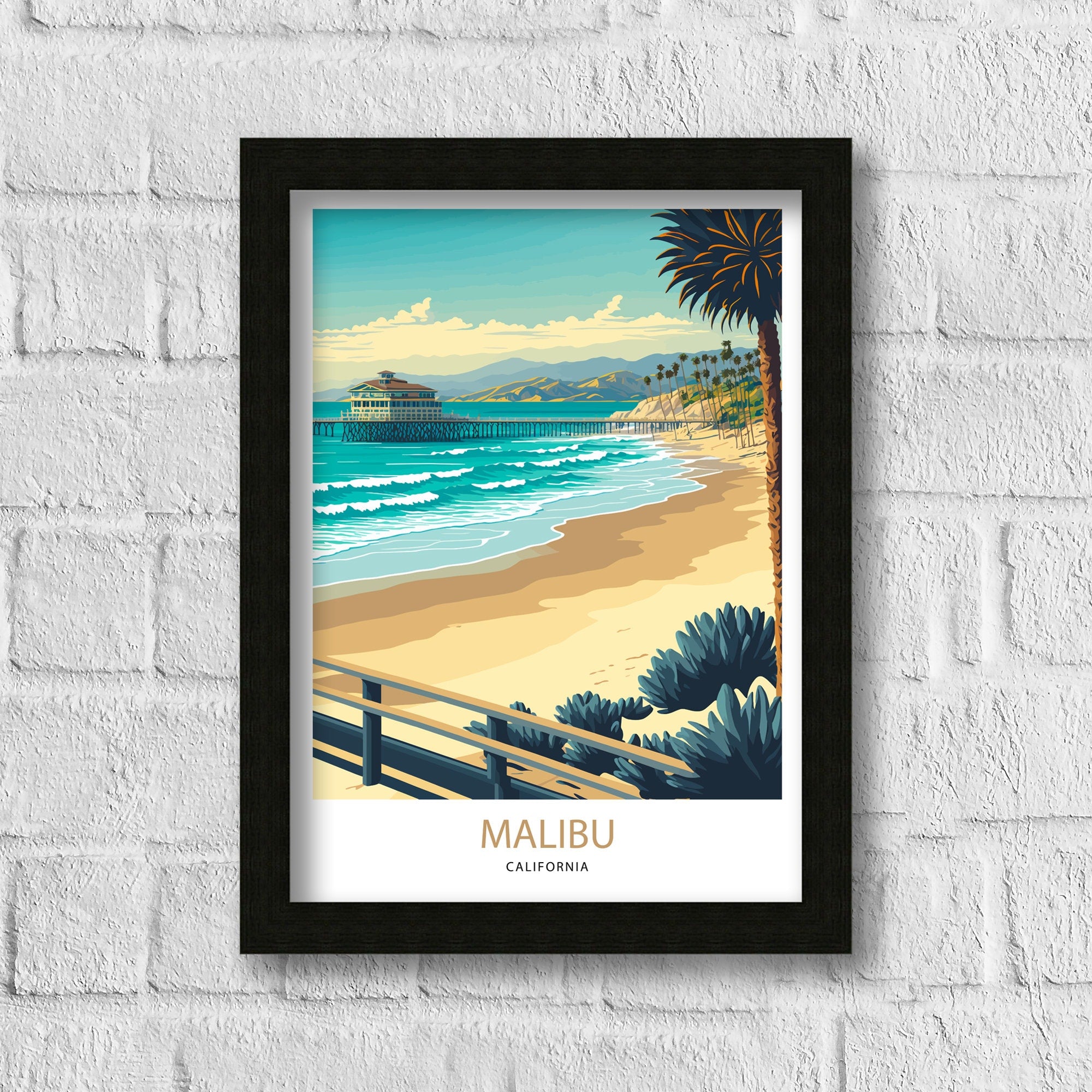 Malibu Beach Travel Print | Vintage Coastal Art