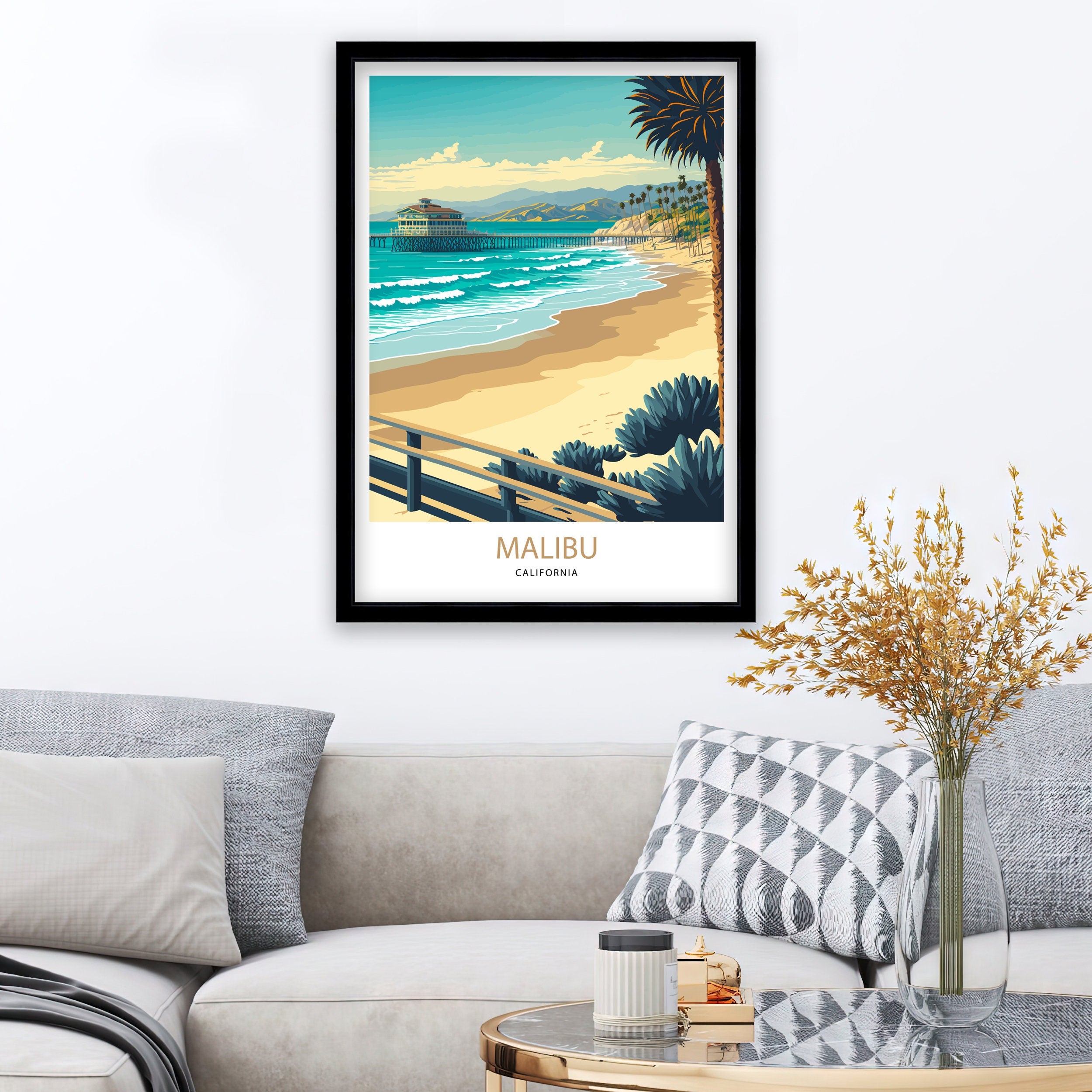 Malibu Beach Travel Print | Vintage Coastal Art