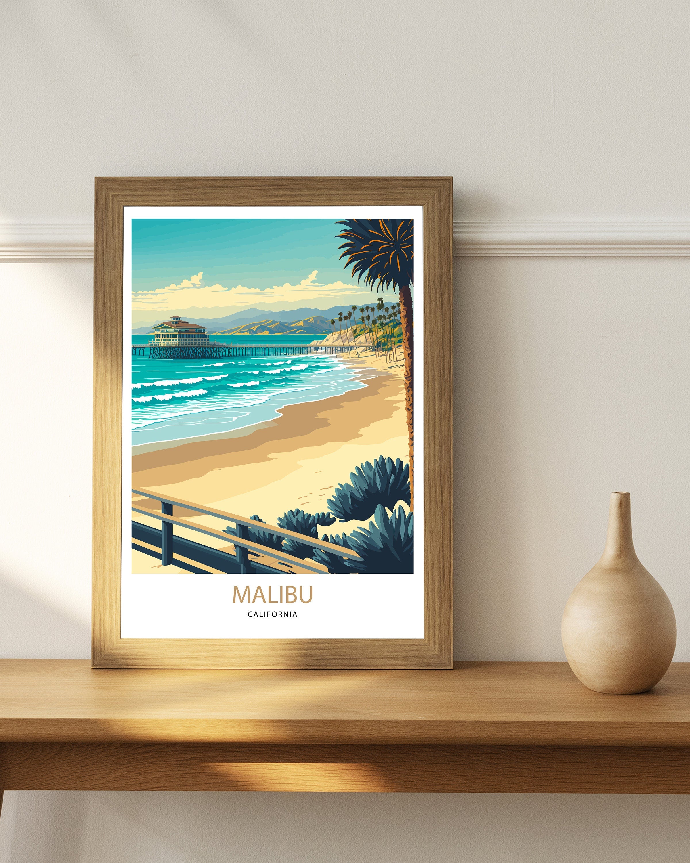 Malibu Beach Travel Print | Vintage Coastal Art