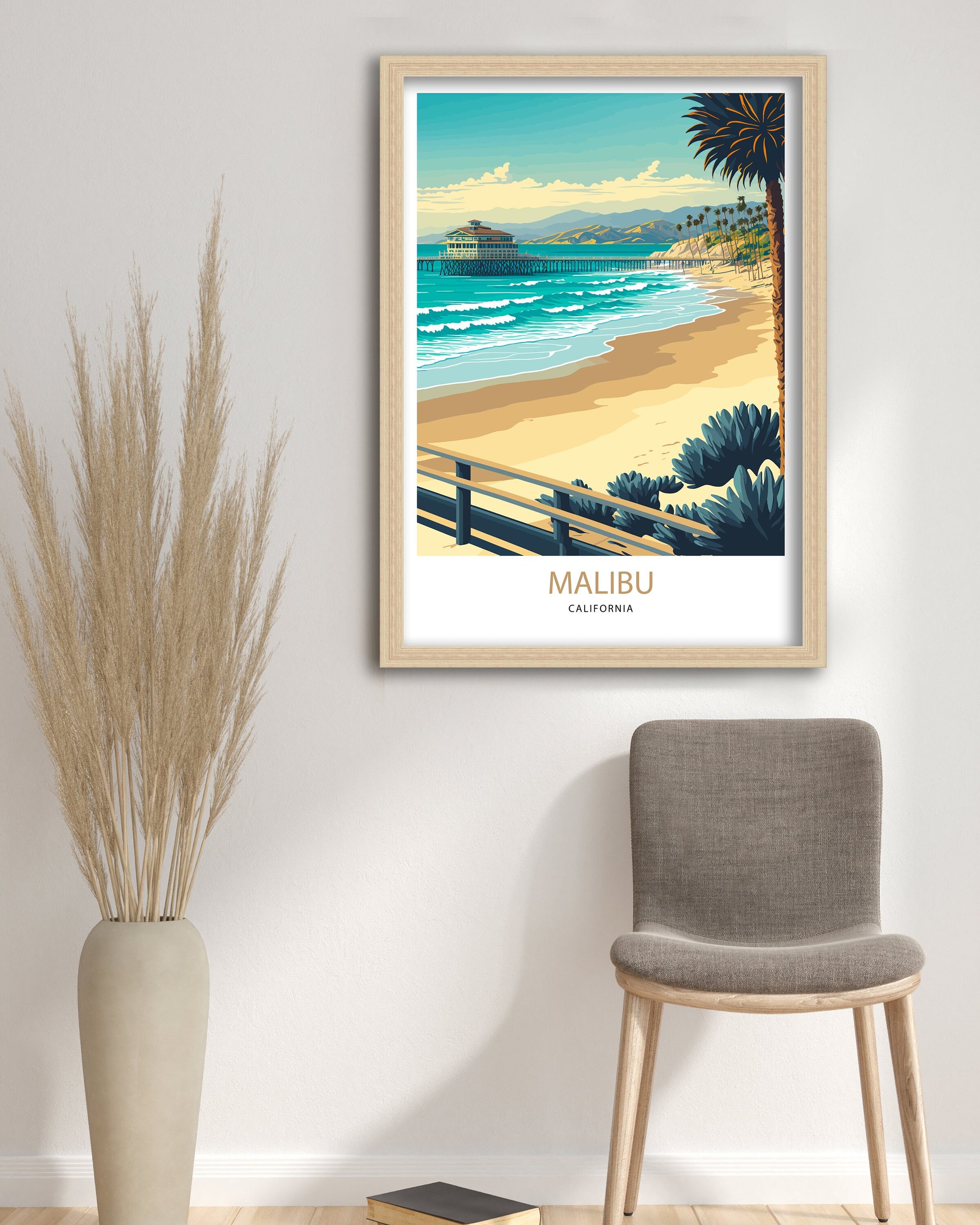 Malibu Beach Travel Print | Vintage Coastal Art