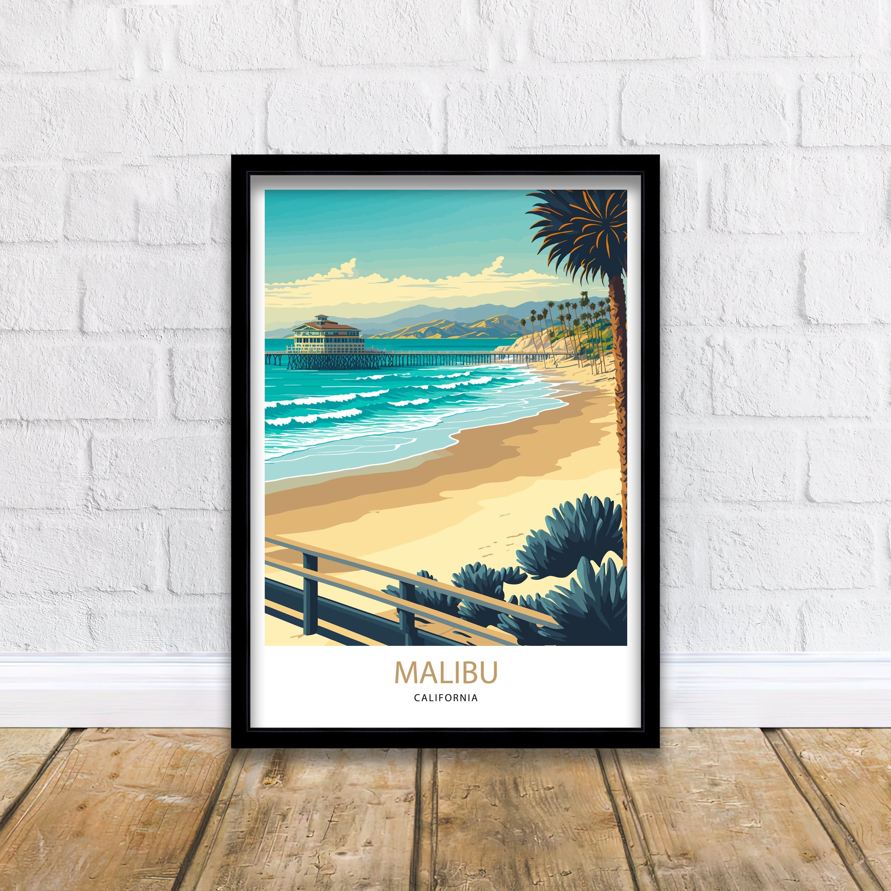 Malibu Beach Travel Print | Vintage Coastal Art
