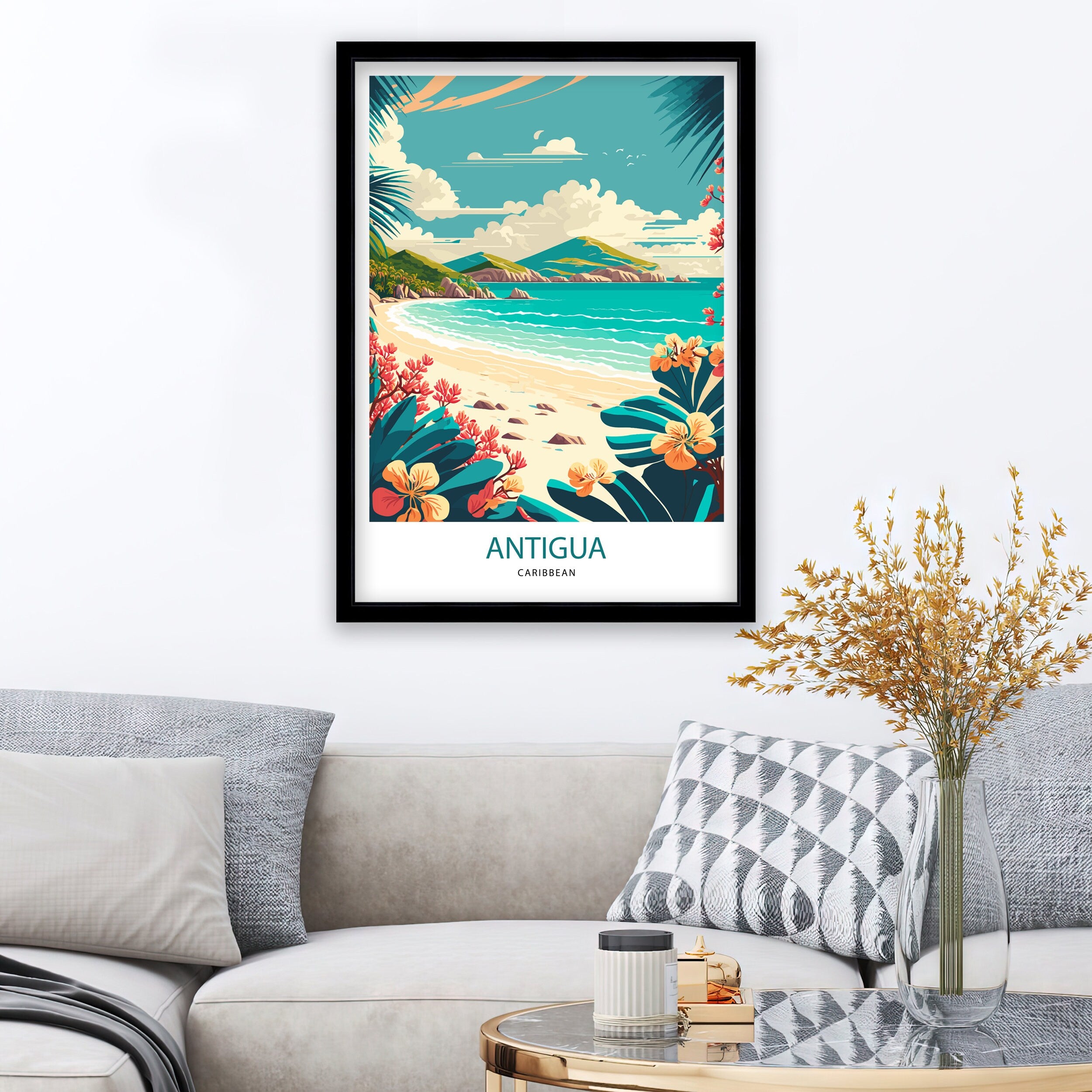 Antigua Beach Travel Poster | Caribbean Wall Art