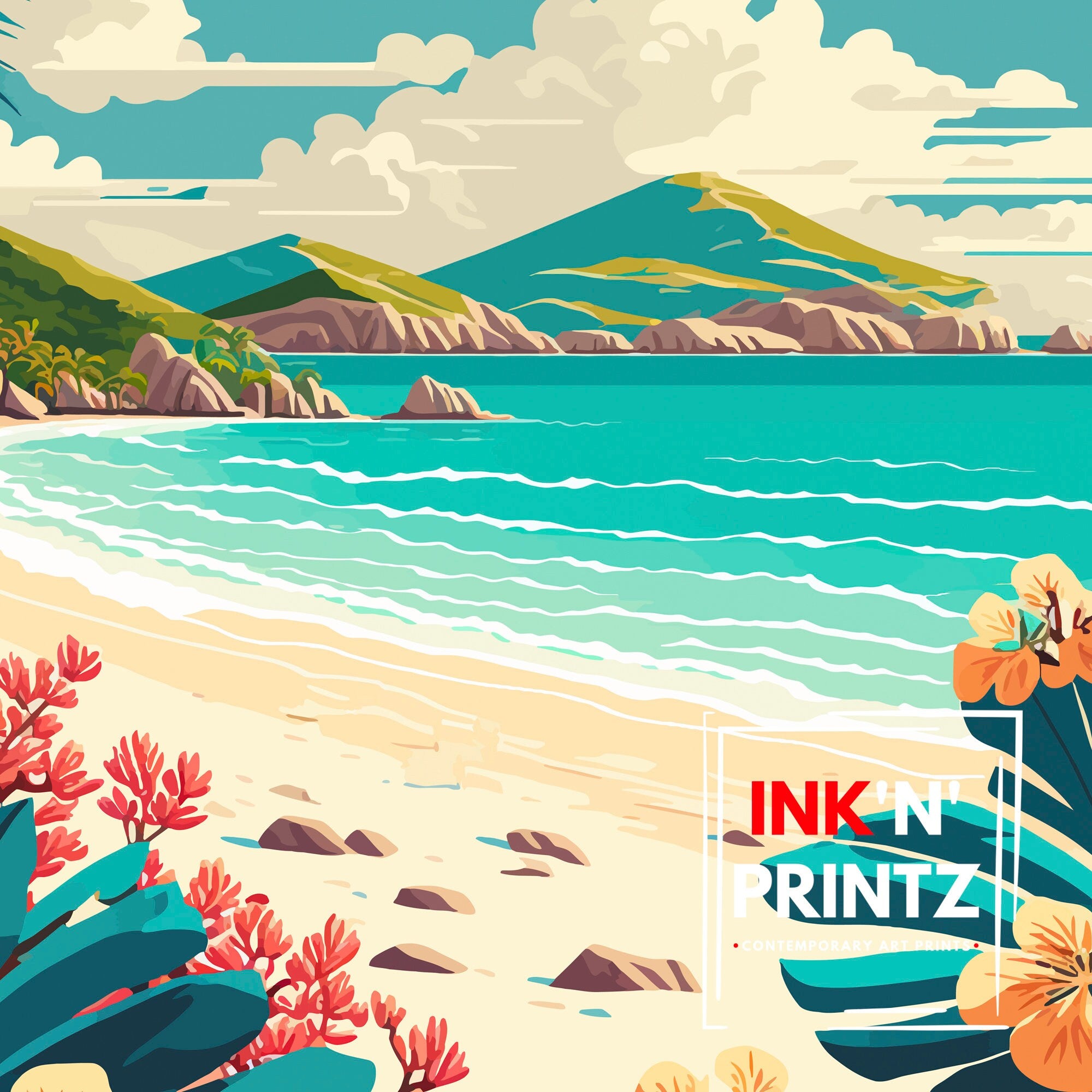 Antigua Beach Travel Poster | Caribbean Wall Art