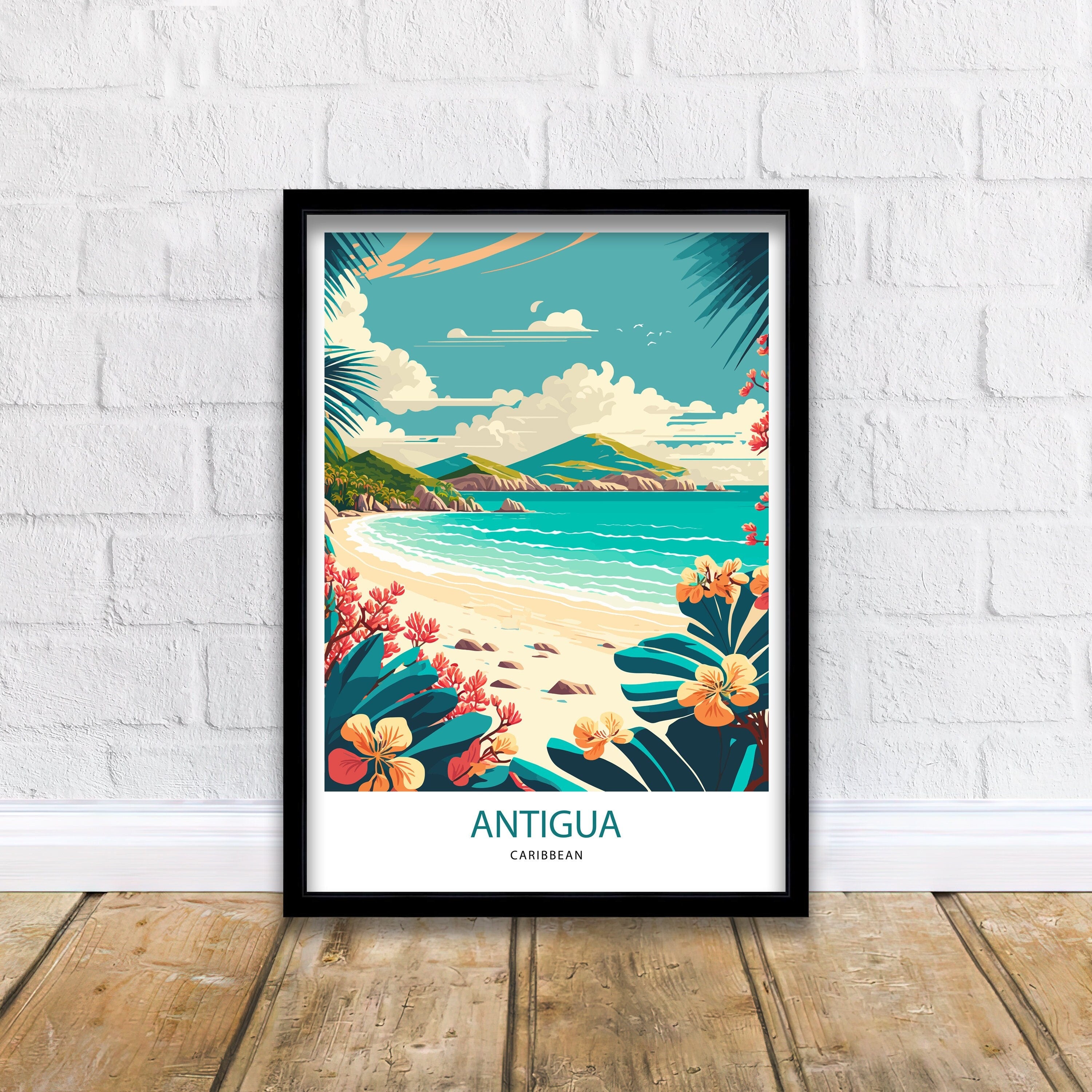 Antigua Beach Travel Poster | Caribbean Wall Art
