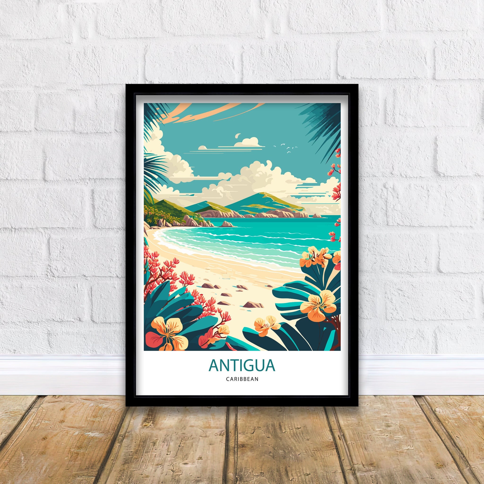 Antigua Beach Travel Poster | Caribbean Wall Art