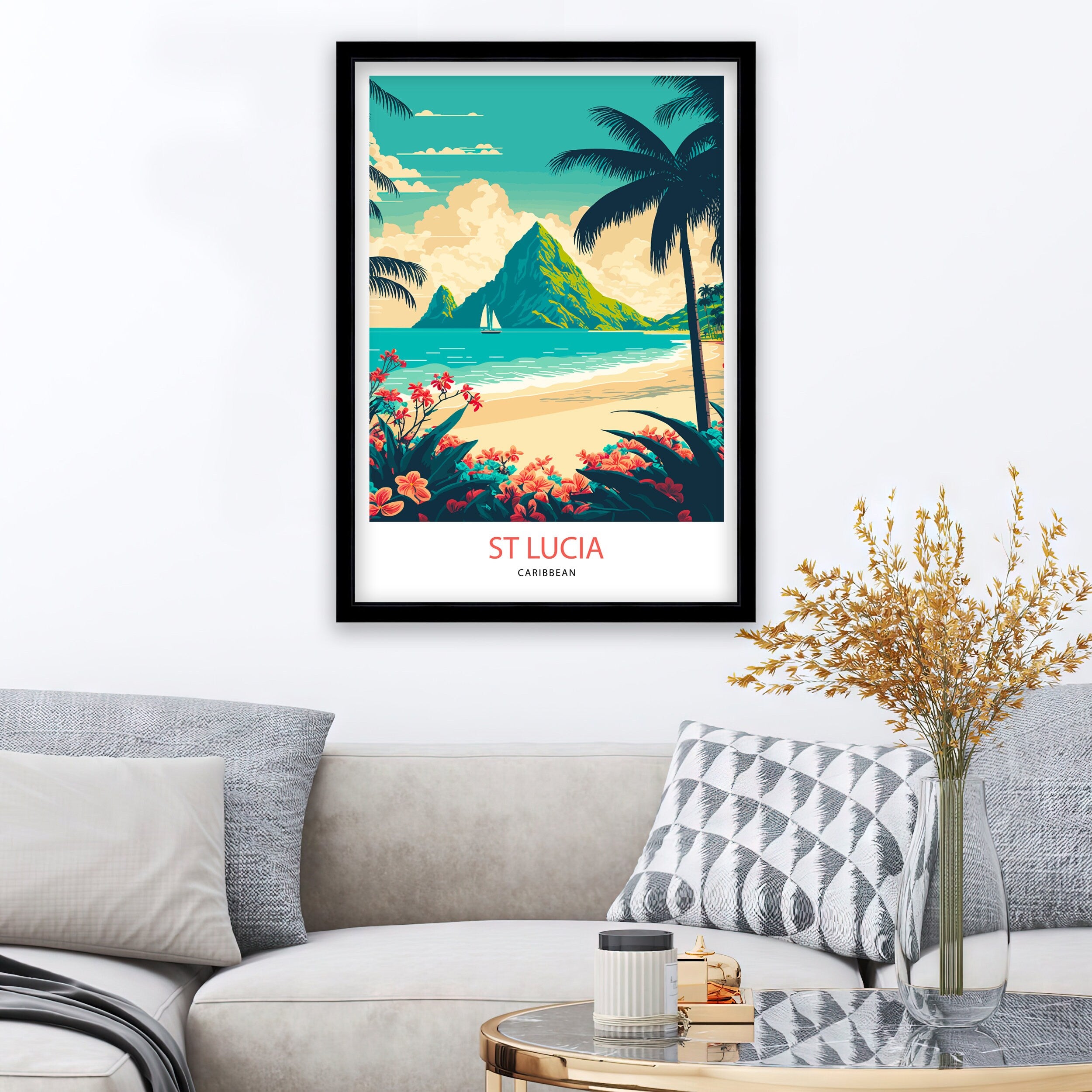 St Lucia Travel Poster | Caribbean Island Art Print