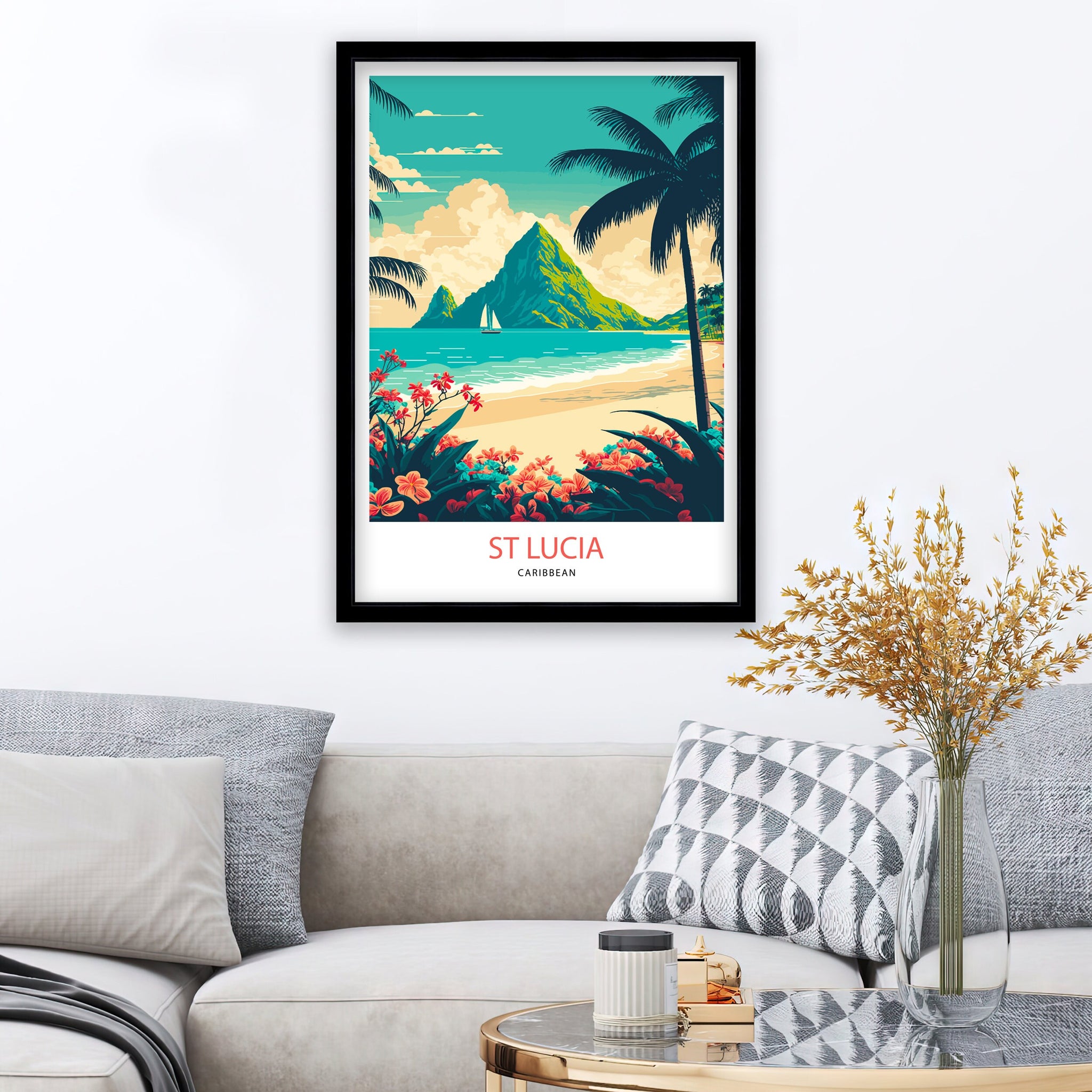 St Lucia Travel Poster | Caribbean Island Art Print