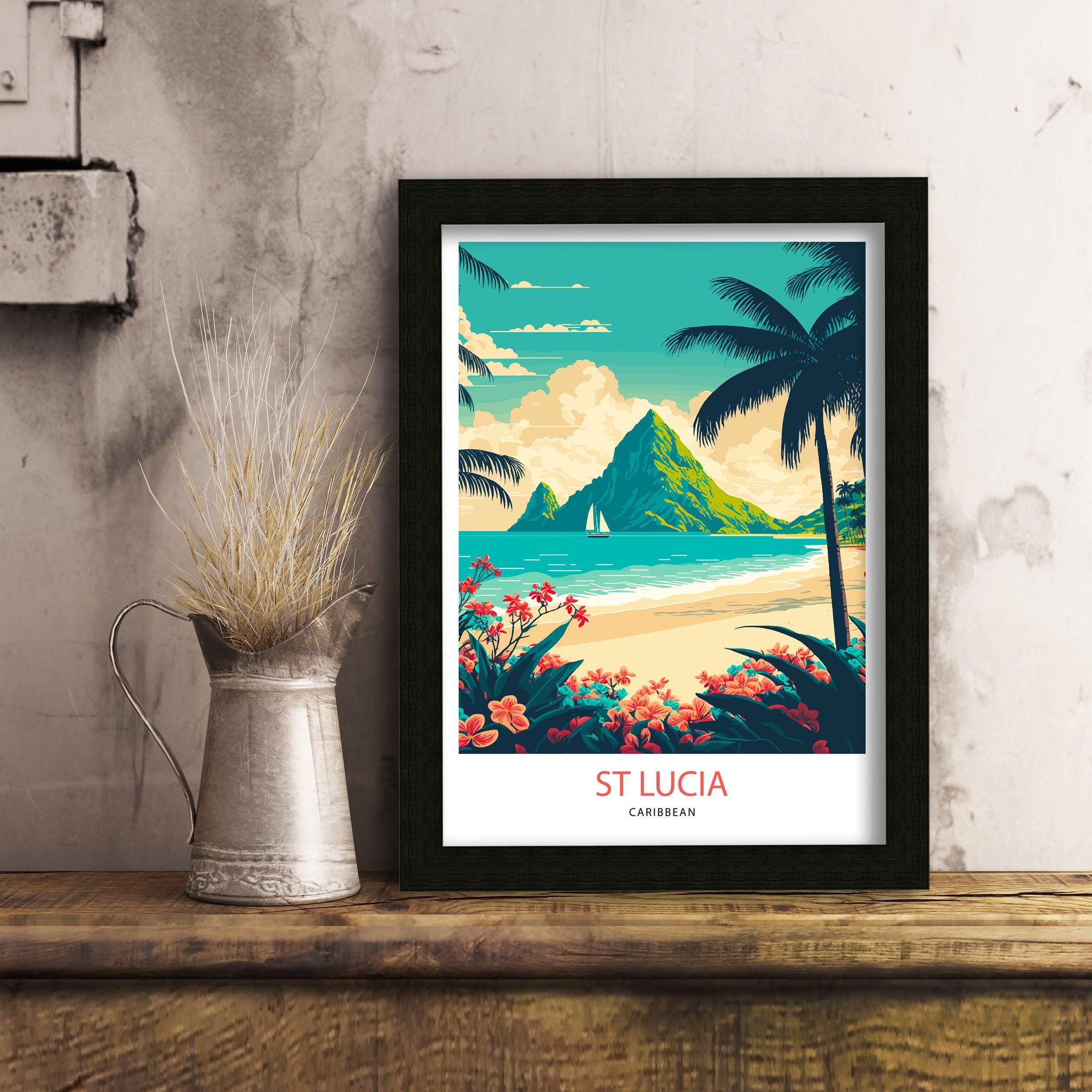 St Lucia Travel Poster | Caribbean Island Art Print