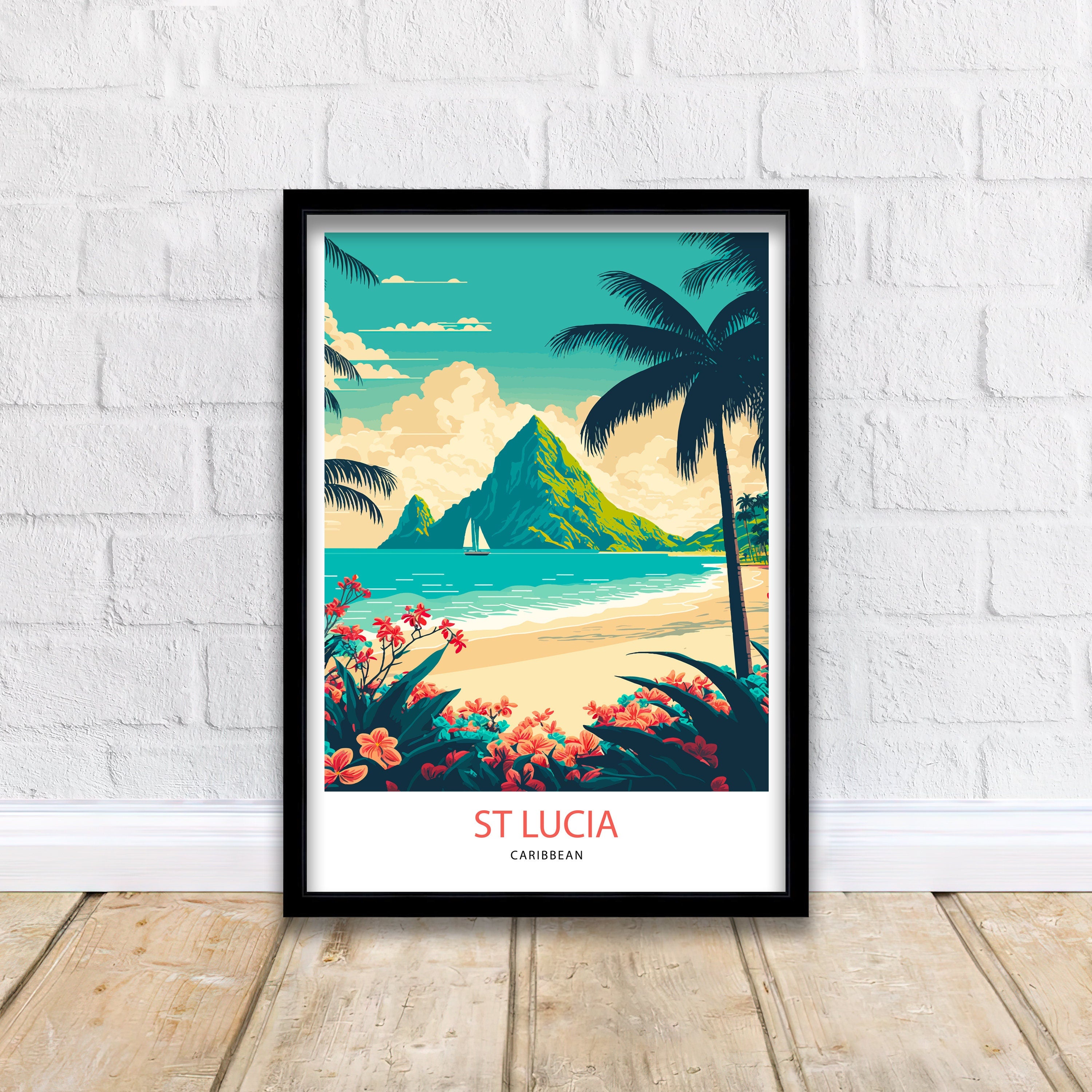 St Lucia Travel Poster | Caribbean Island Art Print