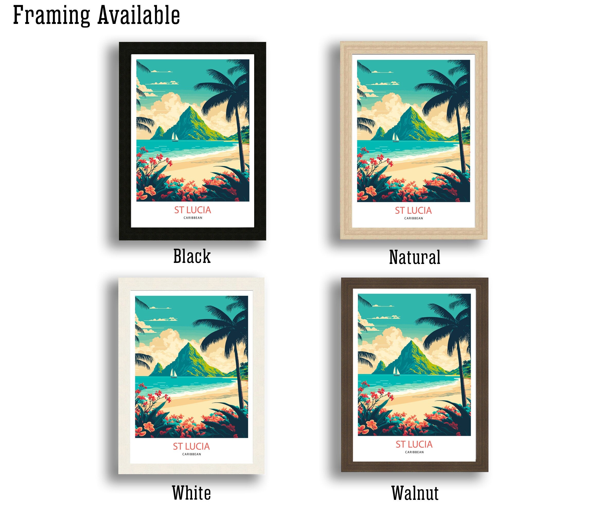 St Lucia Travel Poster | Caribbean Island Art Print