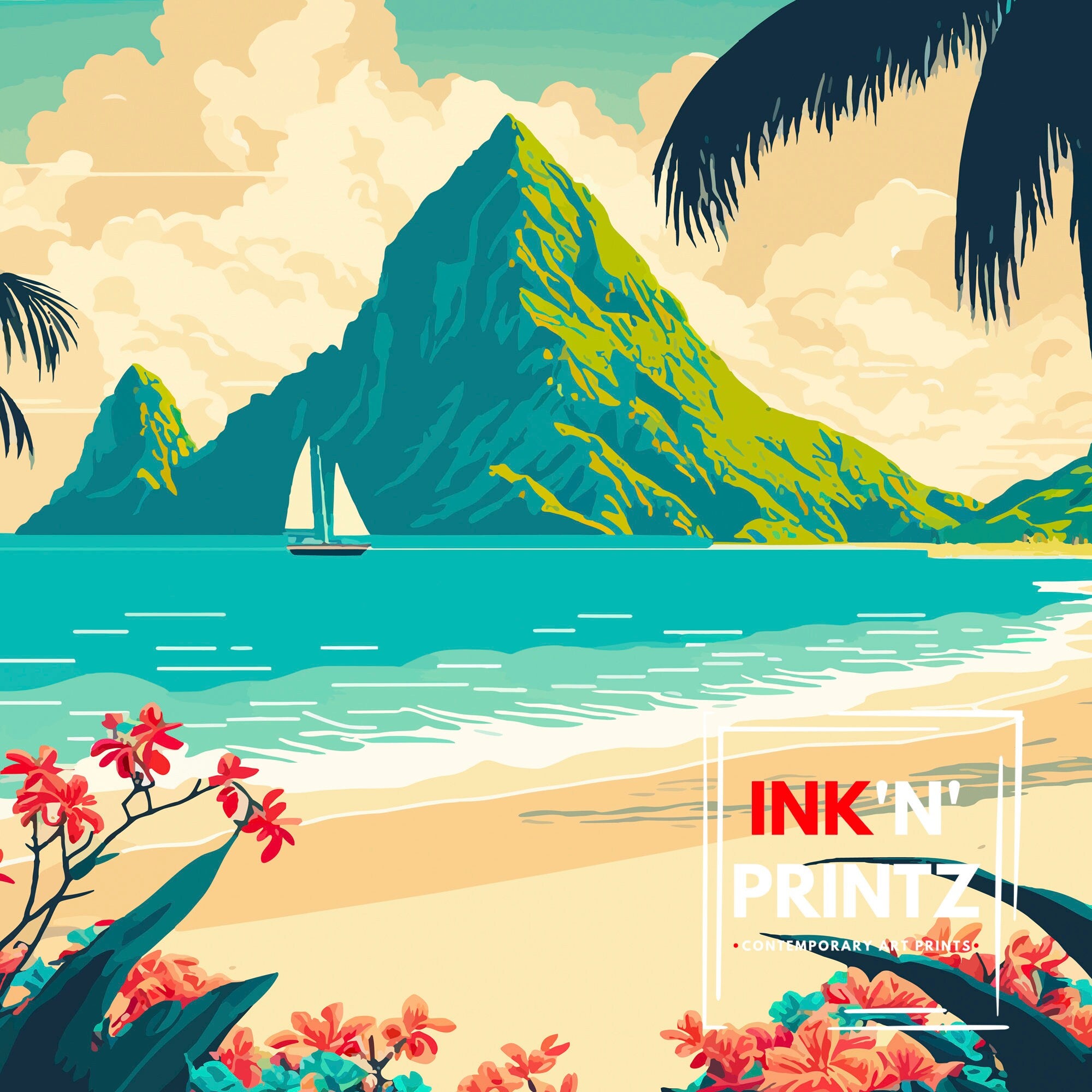 St Lucia Travel Poster | Caribbean Island Art Print