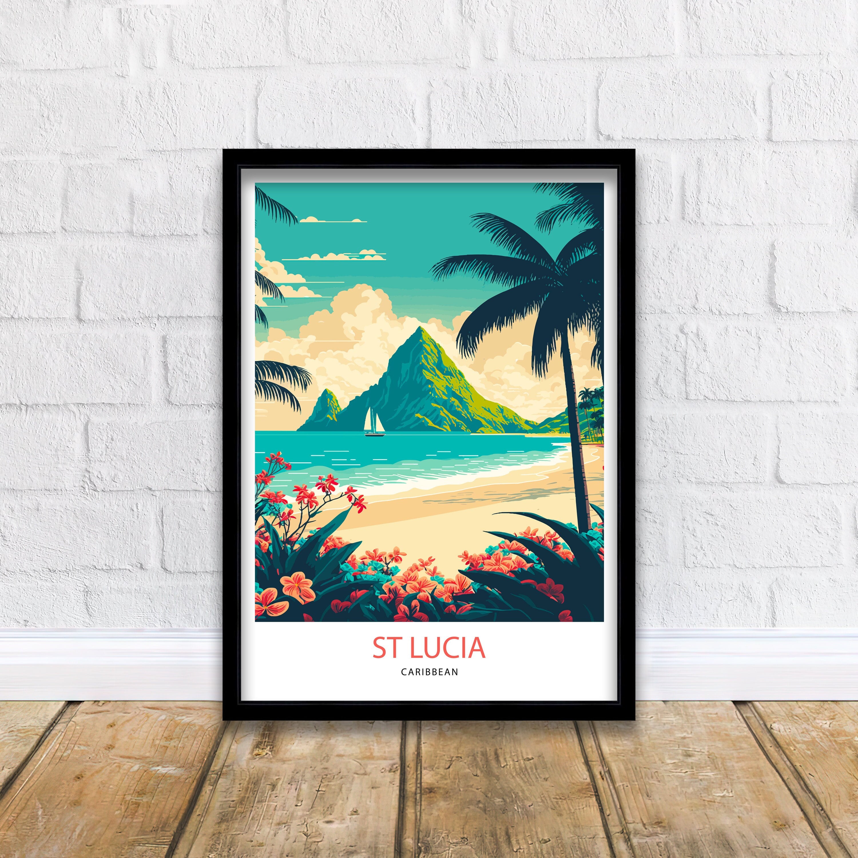 St Lucia Travel Poster | Caribbean Island Art Print