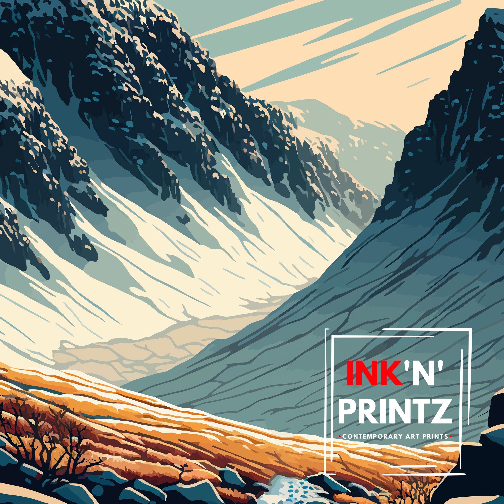 Scafell Pike Art Print | Lake District Travel Poster