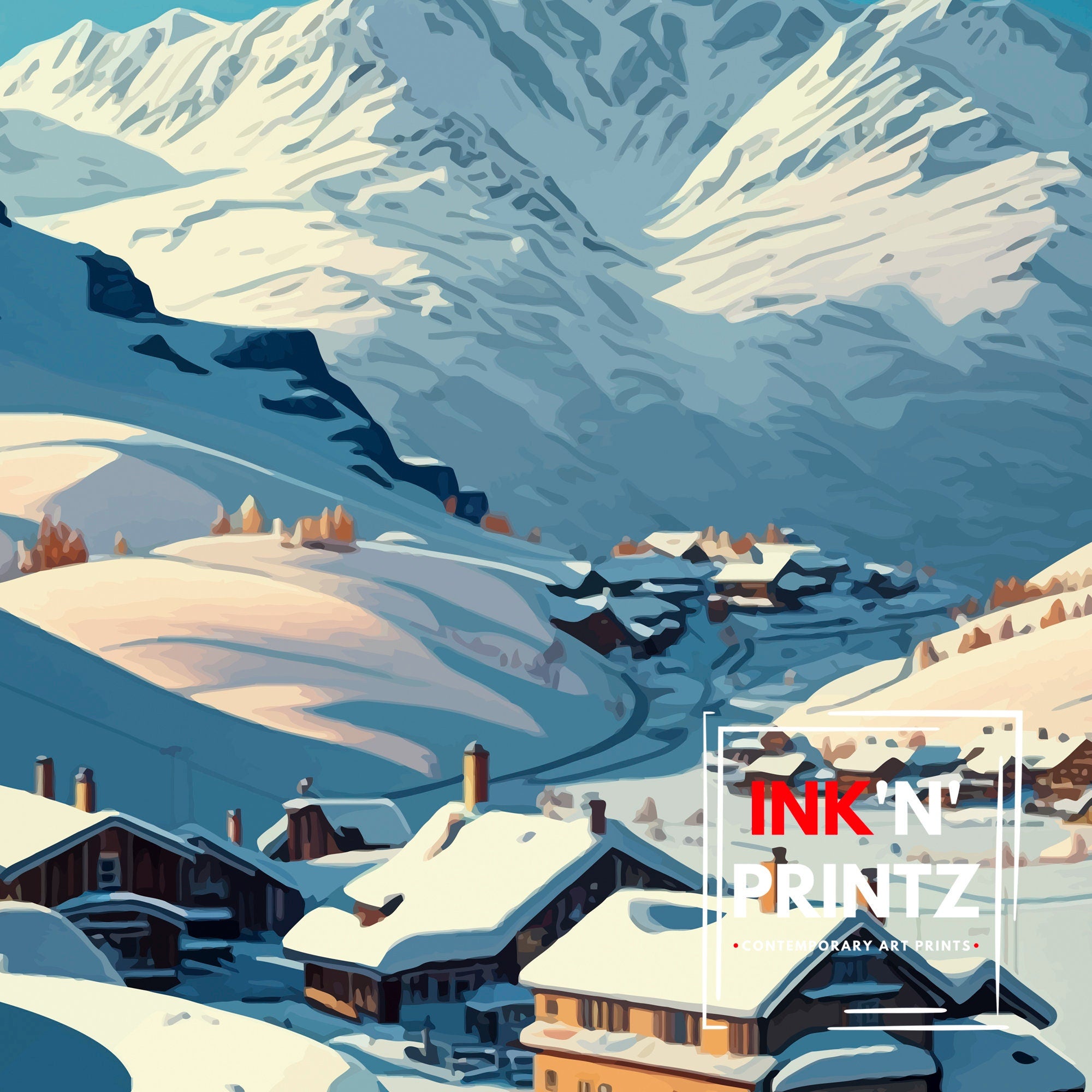 Val Thorens Ski Resort Poster, French Alps Travel Print