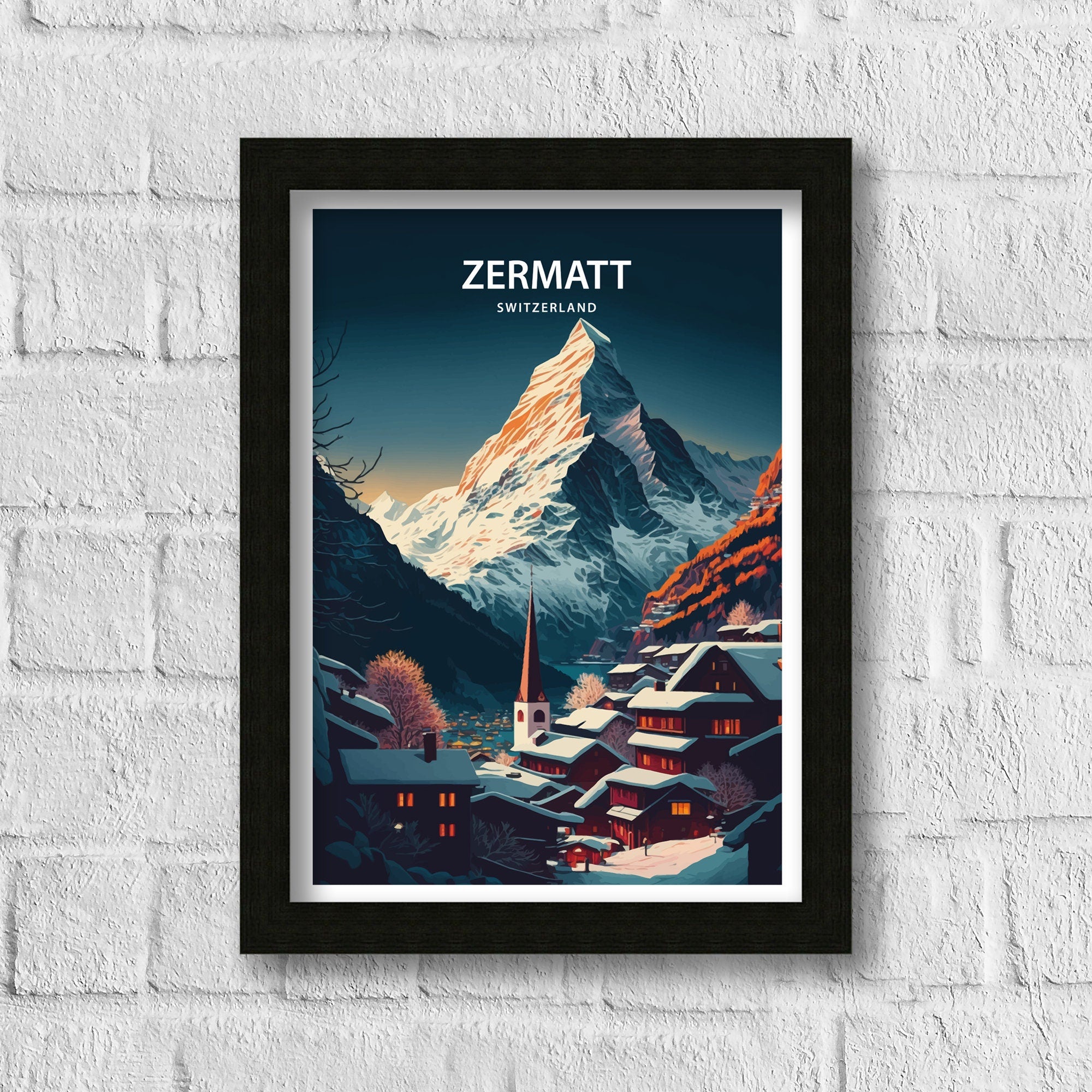 Zermatt Switzerland Travel Poster | Matterhorn Mountain Print