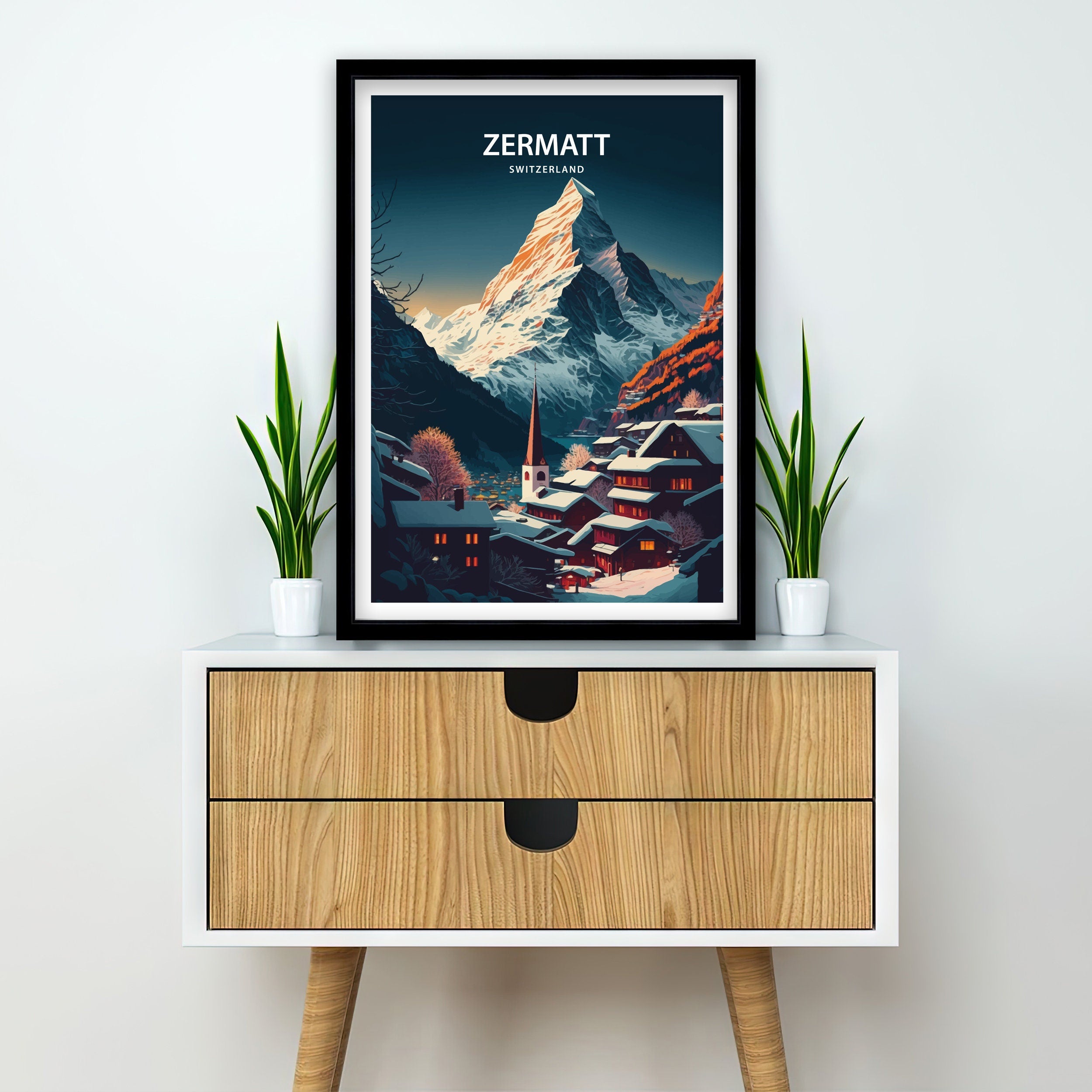 Zermatt Switzerland Travel Poster | Matterhorn Mountain Print