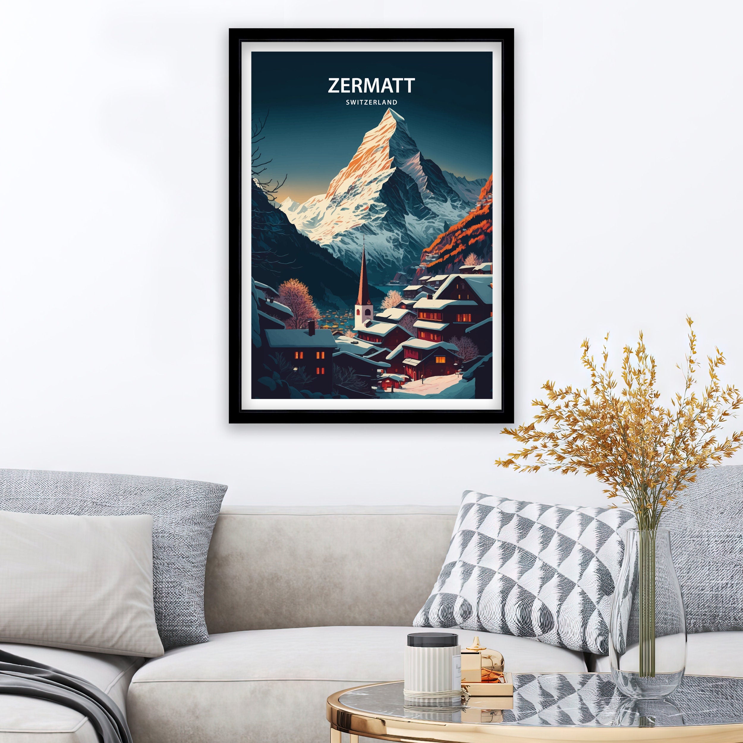 Zermatt Switzerland Travel Poster | Matterhorn Mountain Print