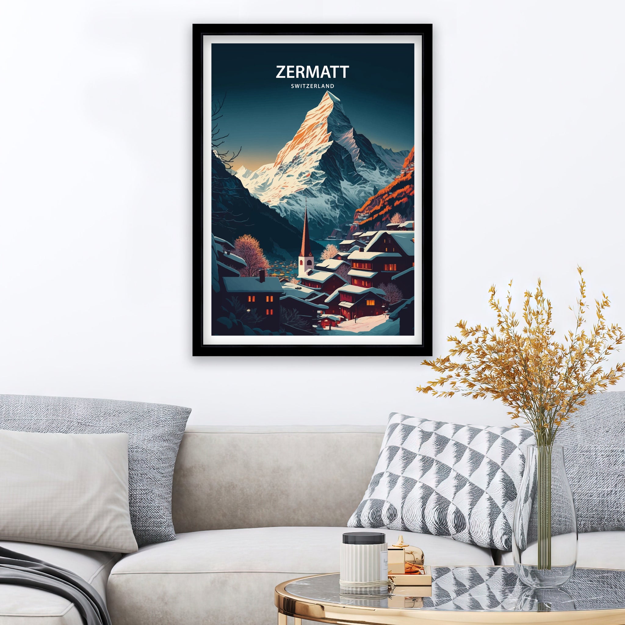 Zermatt Switzerland Travel Poster | Matterhorn Mountain Print