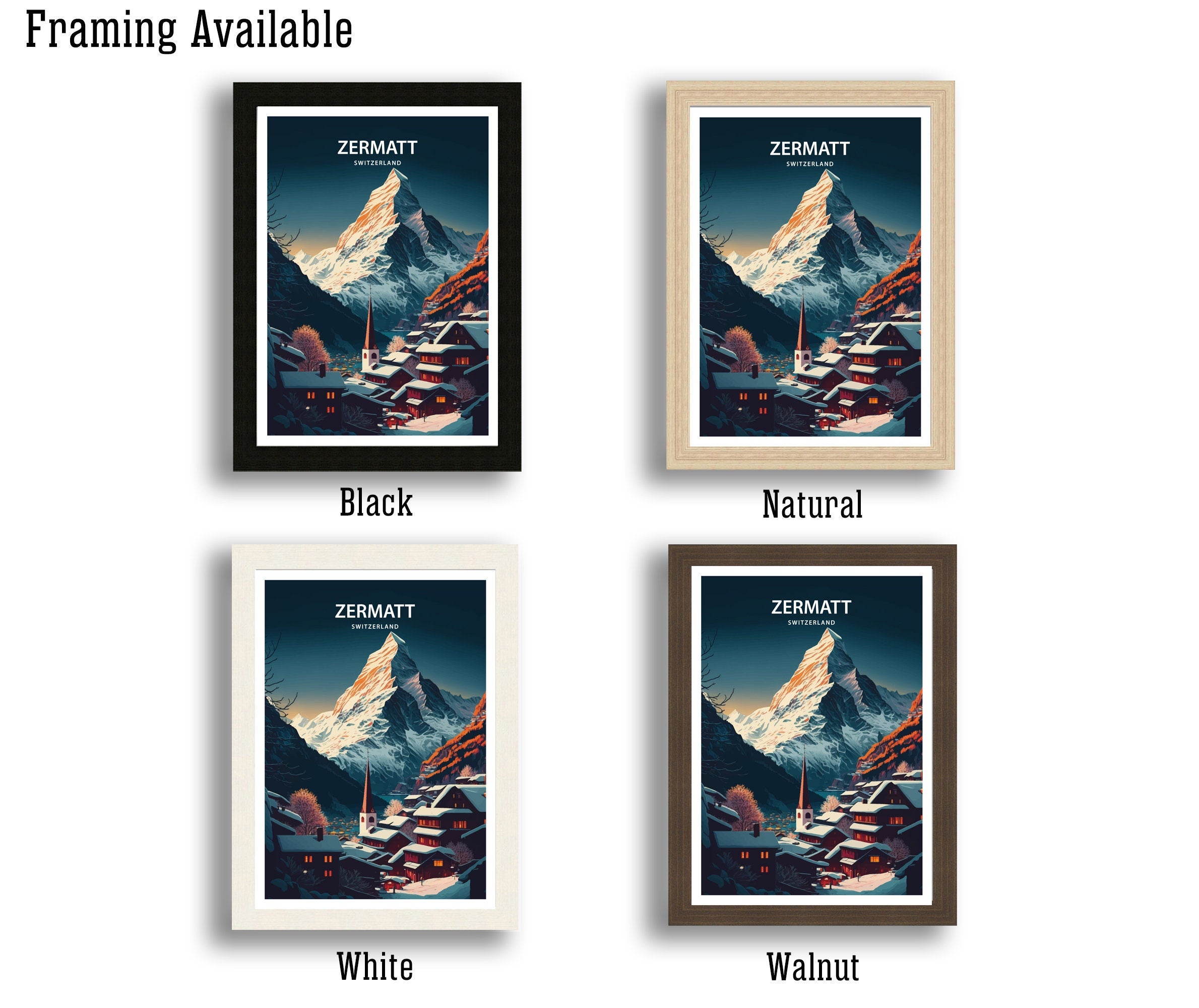 Zermatt Switzerland Travel Poster | Matterhorn Mountain Print