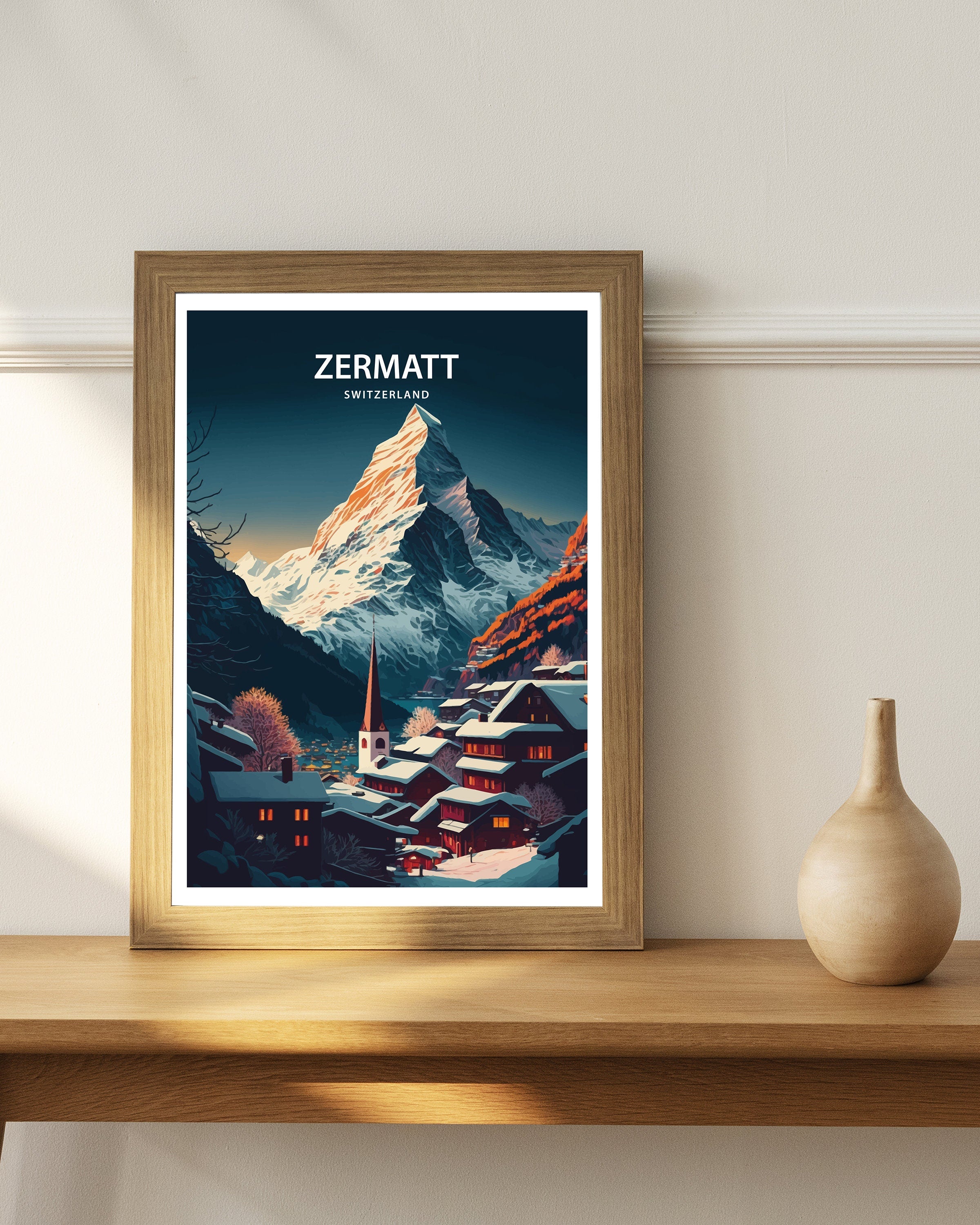 Zermatt Switzerland Travel Poster | Matterhorn Mountain Print